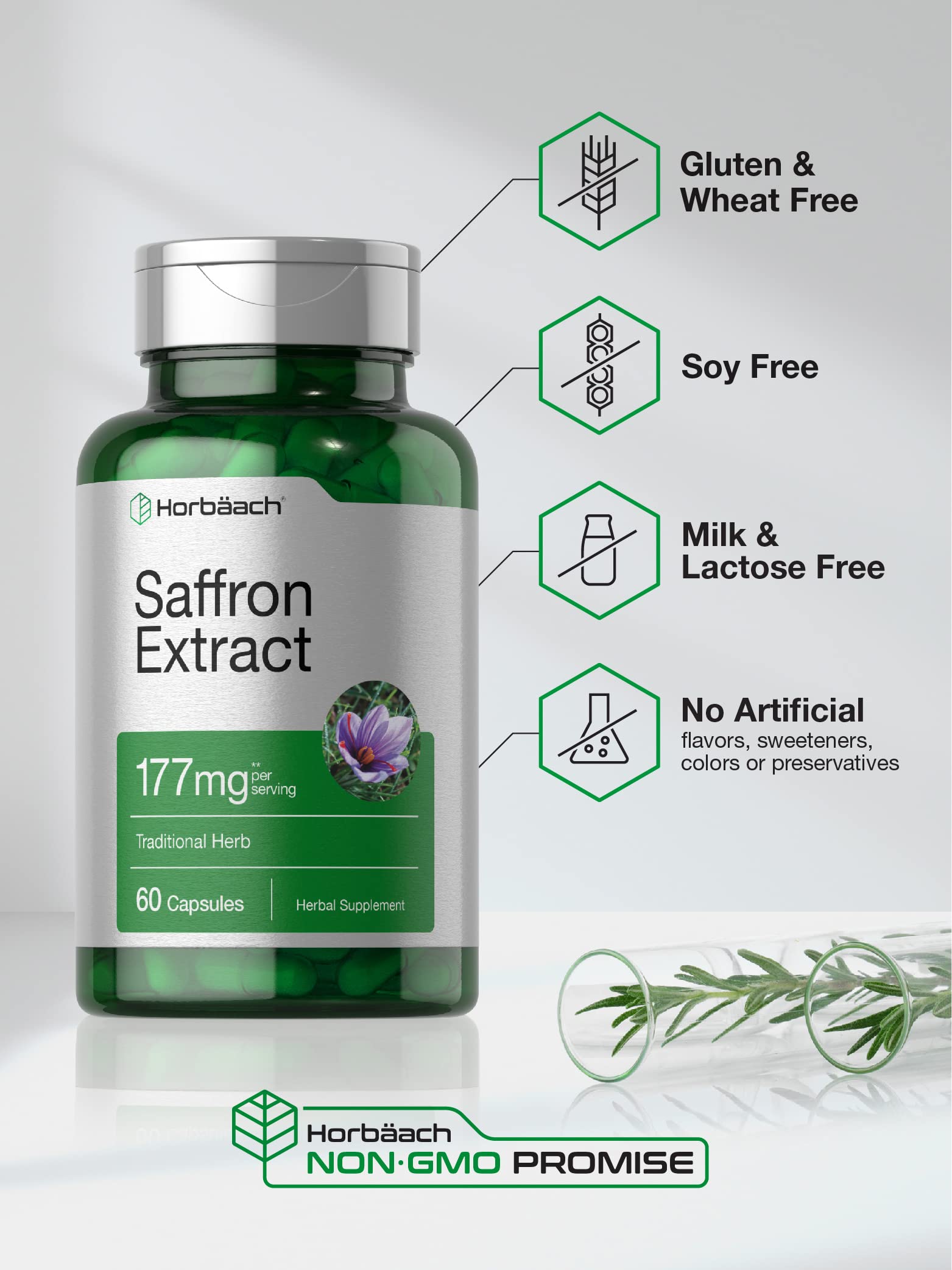 Gros plan sur les capsules dorées Horbaach Safran, présentation moderne et pratique.