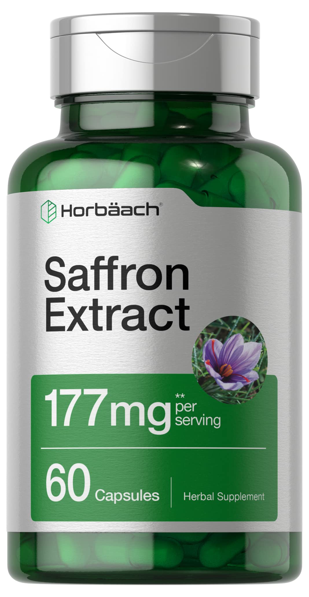 Horbäach Extrait de Safran: gélules dans une bouteille pratique pour routine quotidienne.