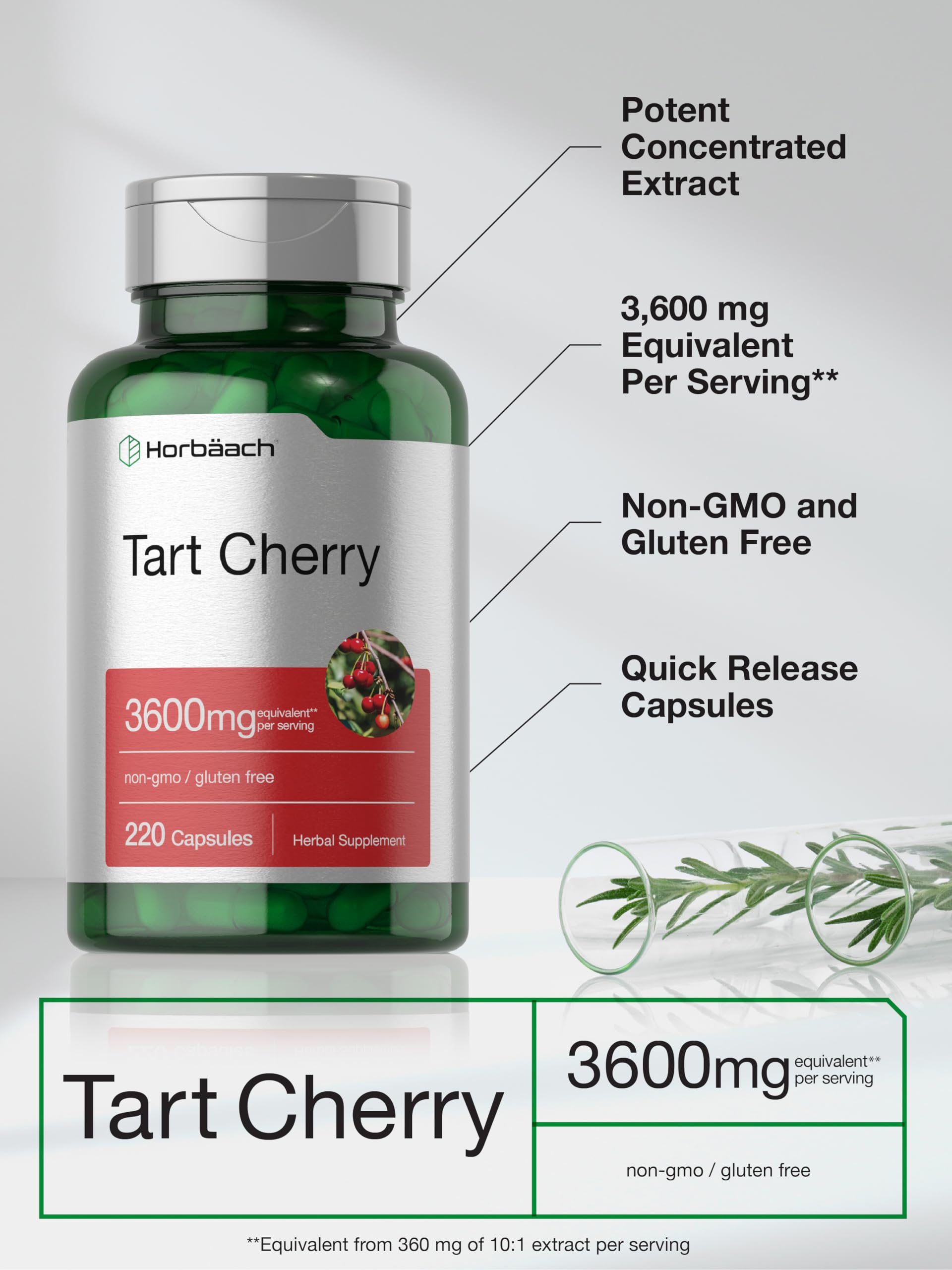 Horbaach Tart Cherry Extract, emballage reflétant pureté et qualité.