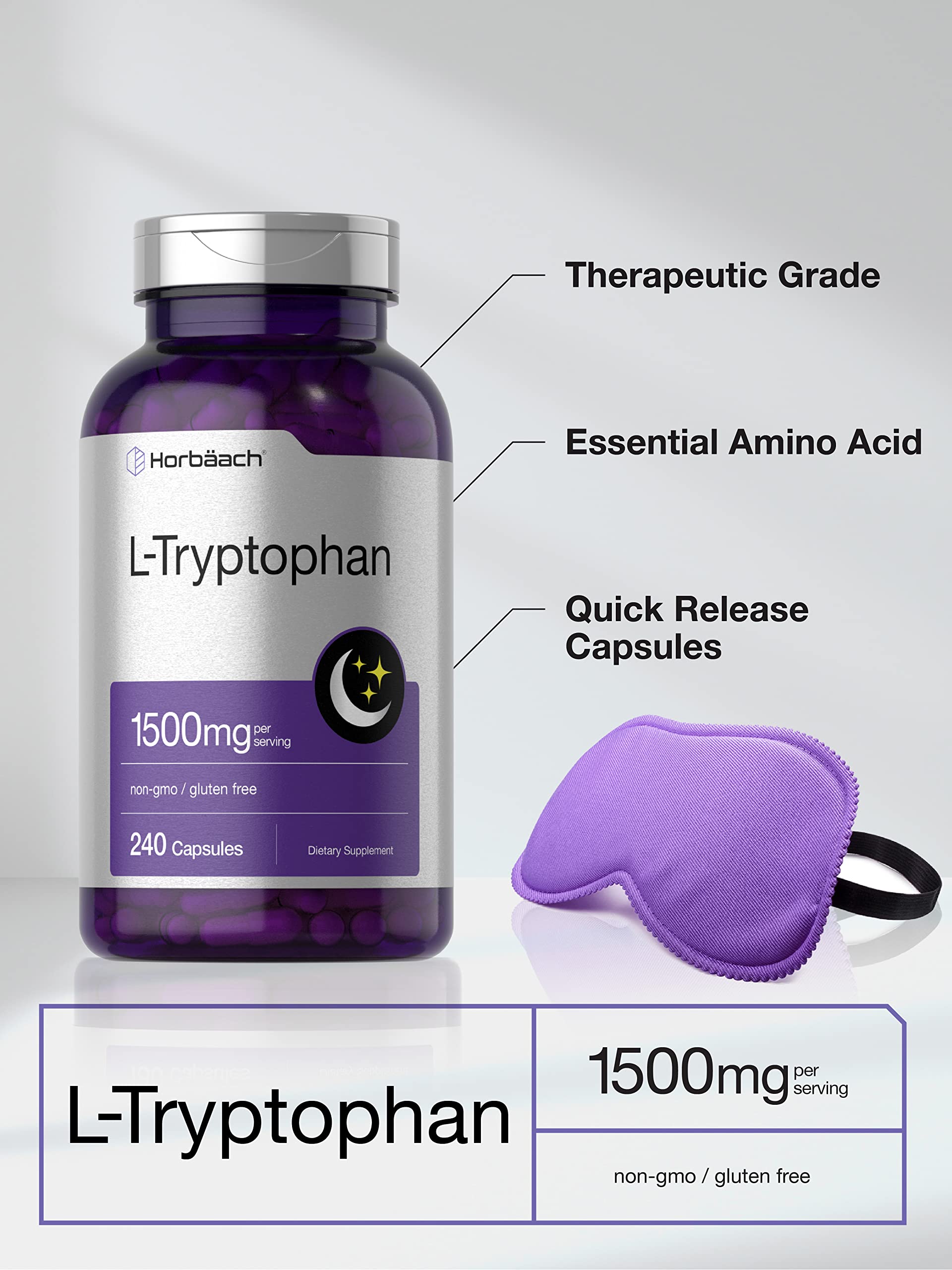 Horbäach Tryptophane L 1500mg – capsules individuelles, potentiel soutien au sommeil