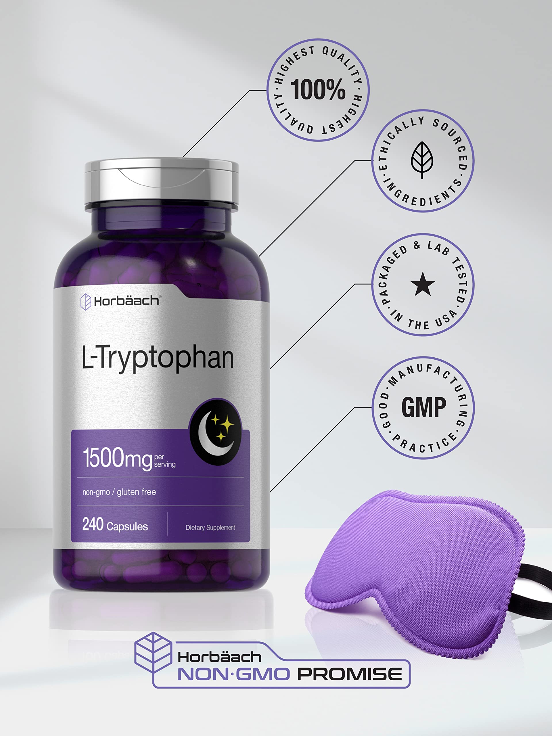 Horbäach Tryptophane L 1500mg – icône sans gluten, respect des régimes sensibles