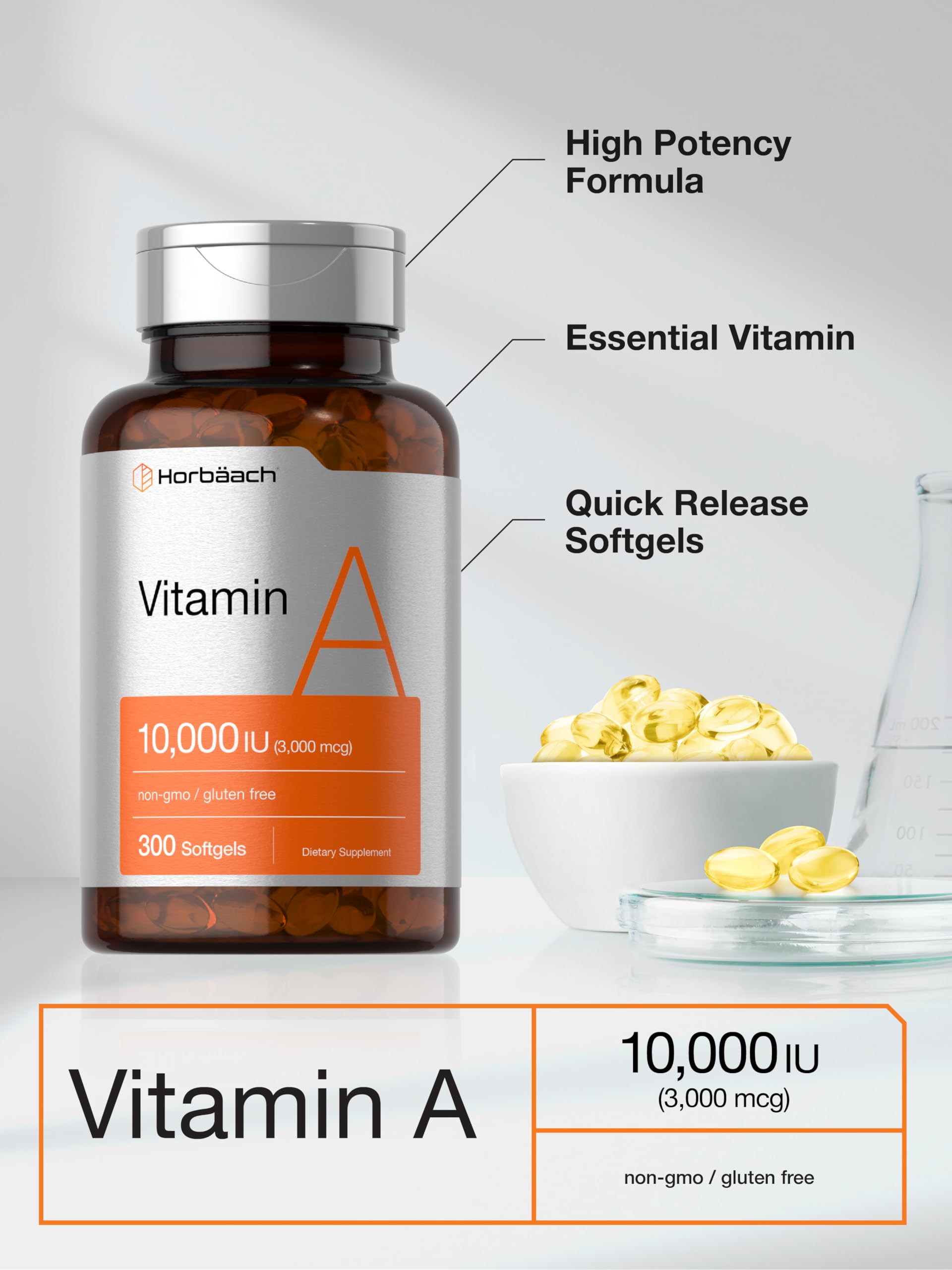 Prise quotidienne facile de Horbäach Vitamine A 10000 UI avec une gélule par jour