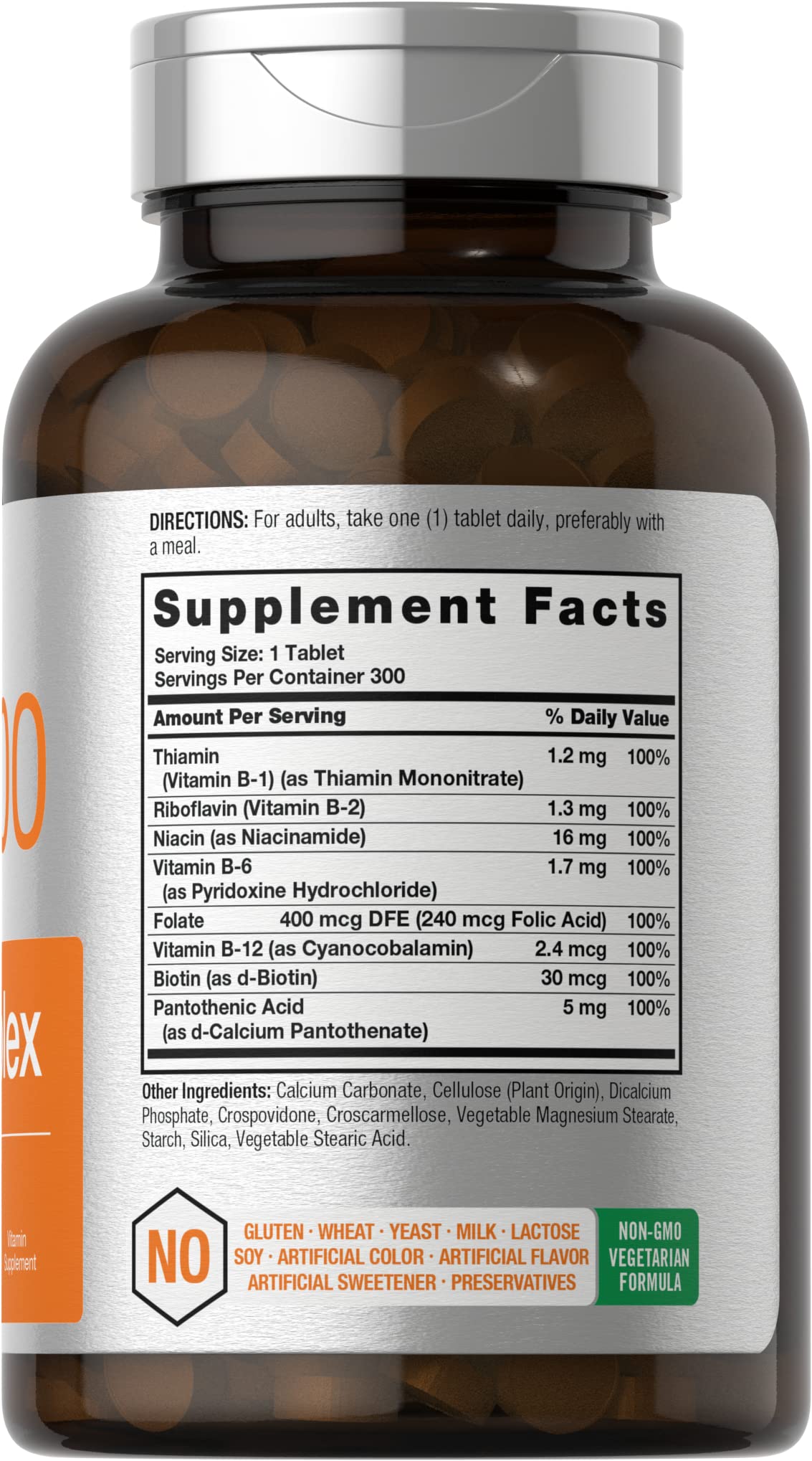 Horbäach Vitamine B-100, étiquette lisible indiquant le pourcentage AJR et les ingrédients.