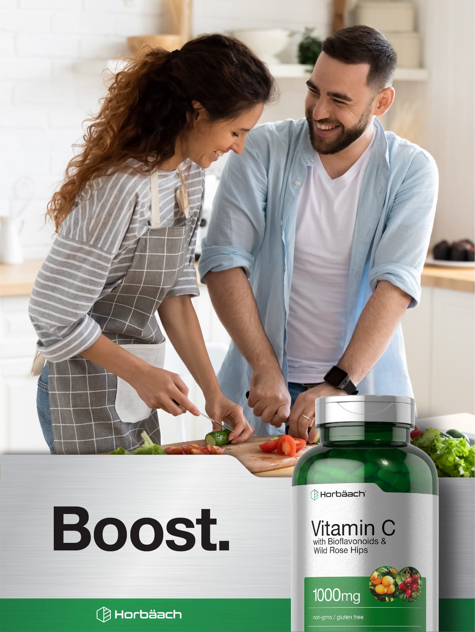 Horbäach Vitamin C 1000 mg, sans gluten, adapté à divers régimes