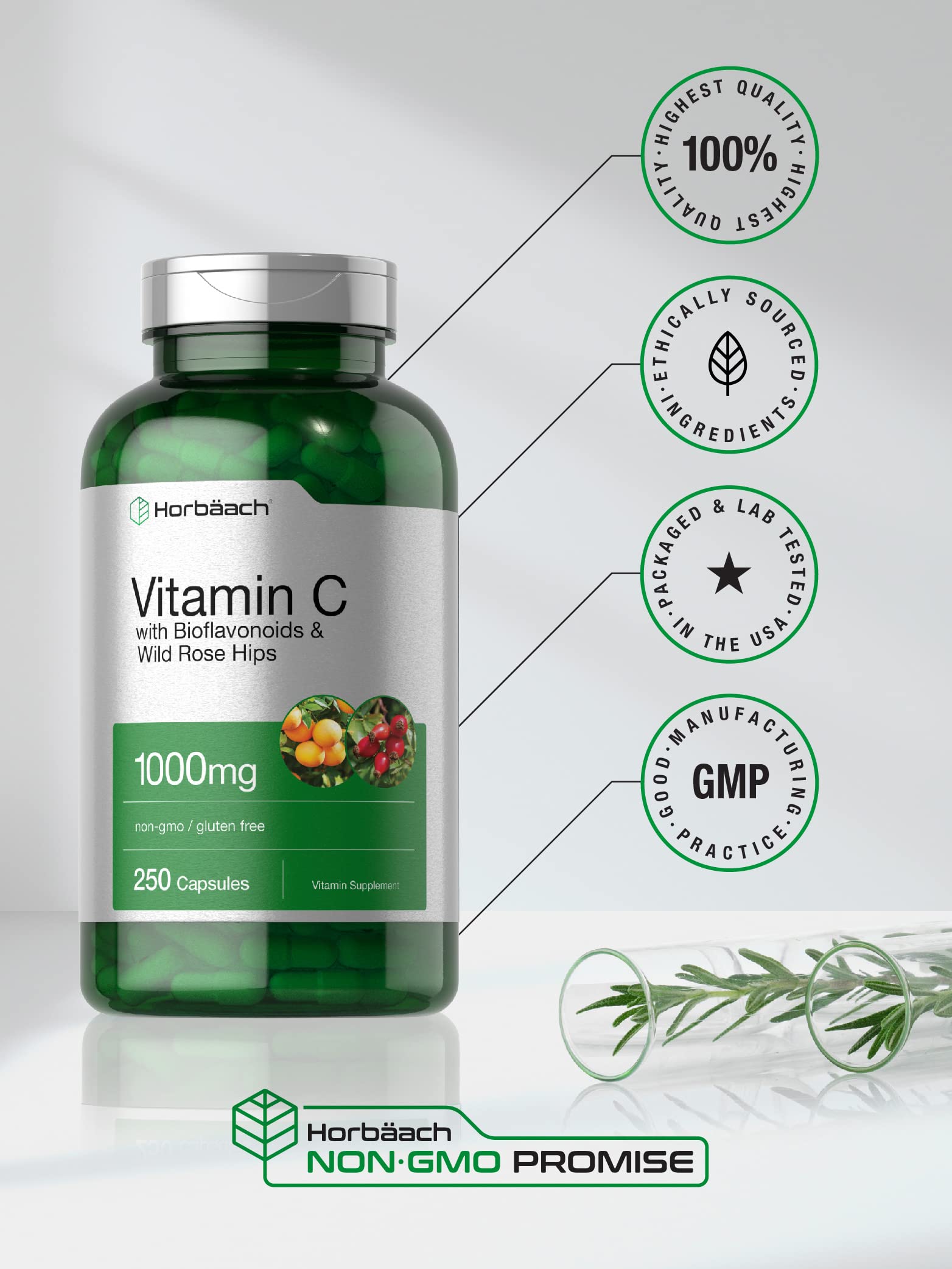Horbäach Vitamin C 1000 mg, sans OGM et sans allergènes majeurs