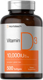 Horbäach Vitamine D3, bouteille 500 gélules molles, soutien quotidien sain.