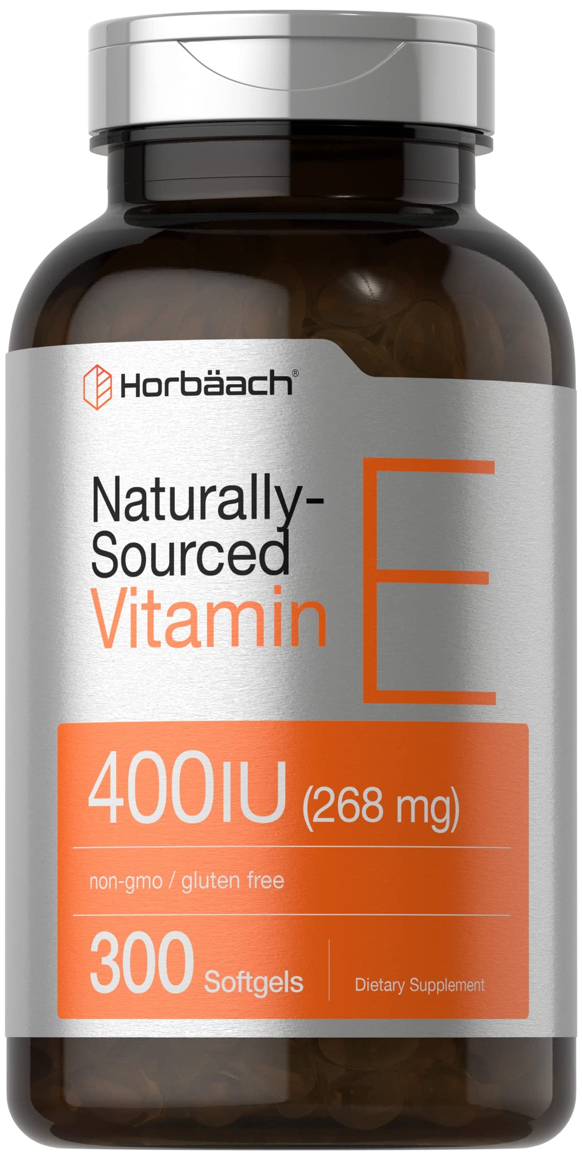 Vitamine E Horbaach, capsules molles, bouteille de 300 comprimés pour le quotidien.