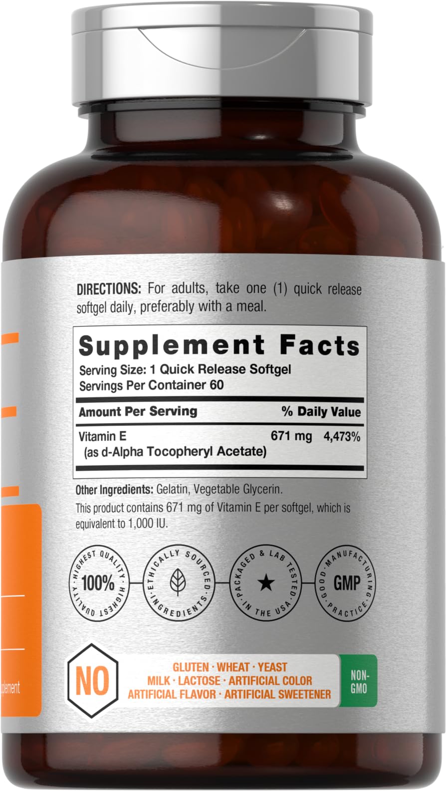 Vitamine E Horbäach, capsule 1000 UI, dosage clair pour soutien nutritionnel.