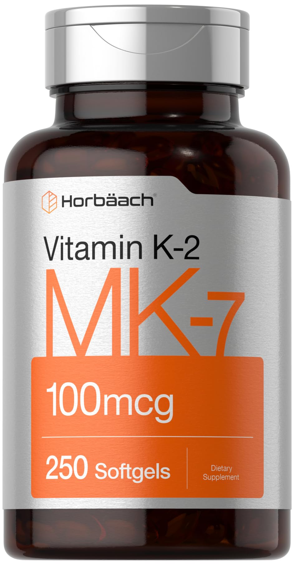 Horbäach Vitamine K2 MK7 100 mcg – bouteille prête à l'emploi, soutien quotidien potentiel.