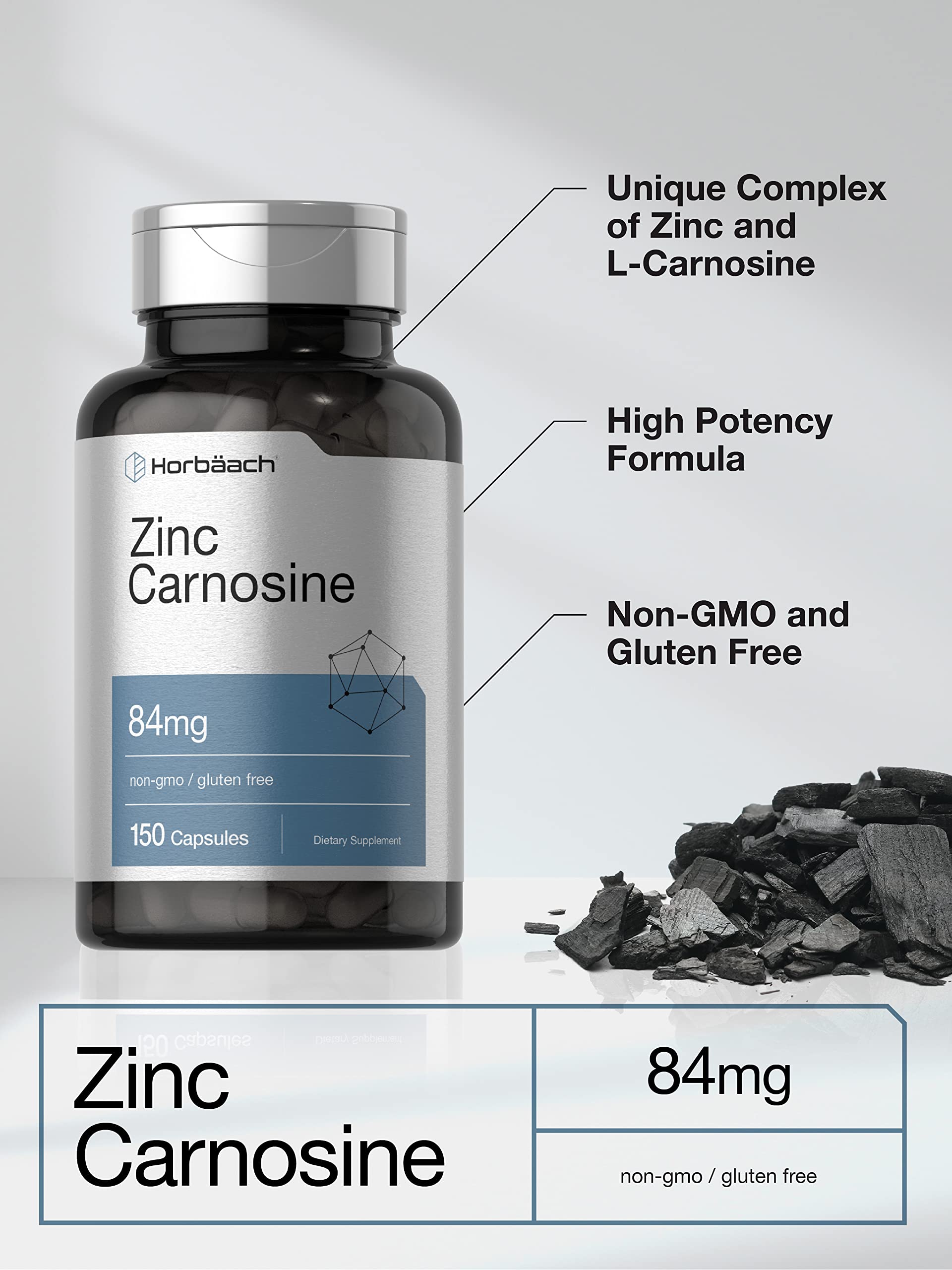 Horbäach Zinc Carnosine etiquette-produit: étiquette claire et traçabilité garantie.