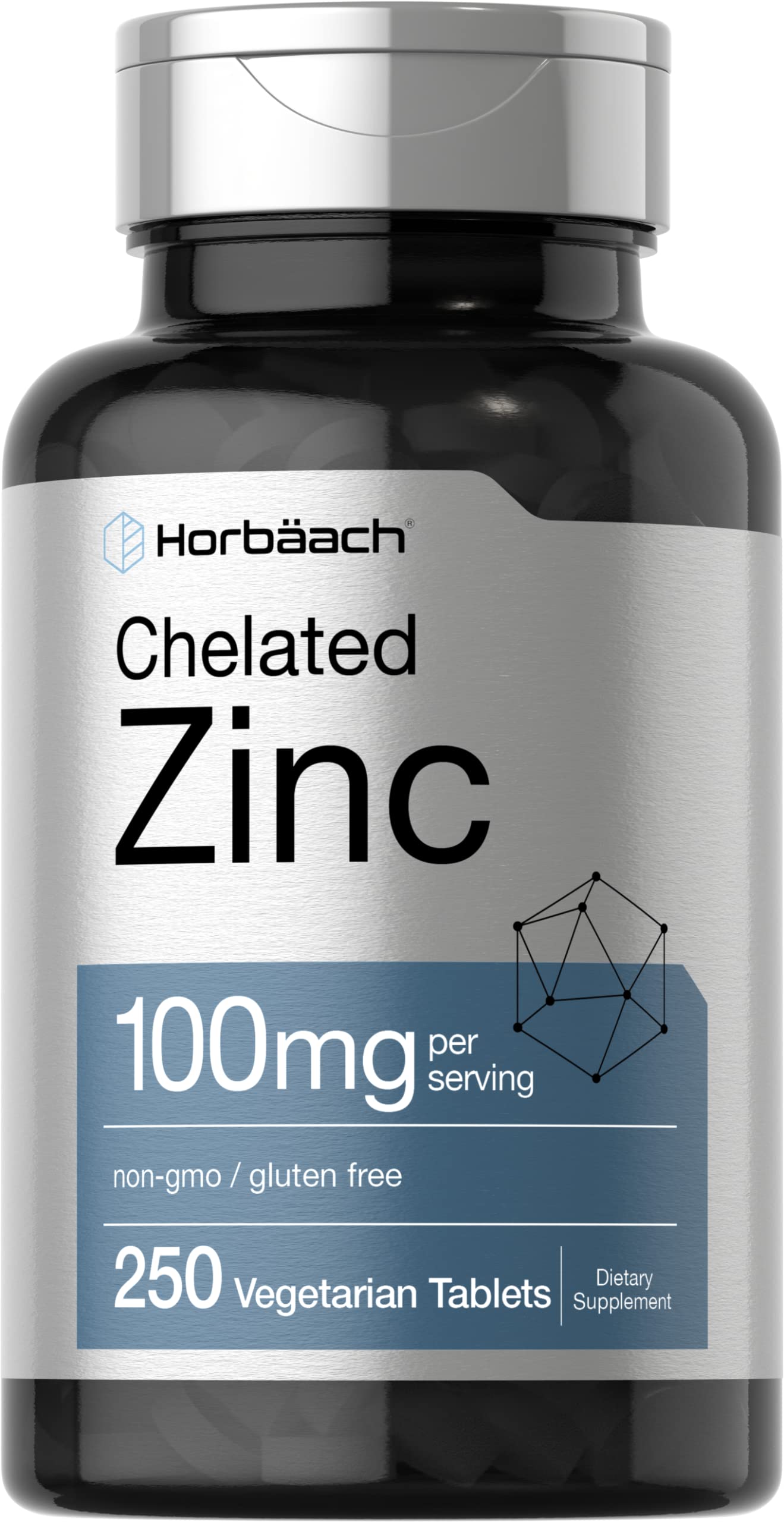 Horbaach Zinc chelate 100 mg - bouteille, utilisation quotidienne facilitée et absorption potentielle