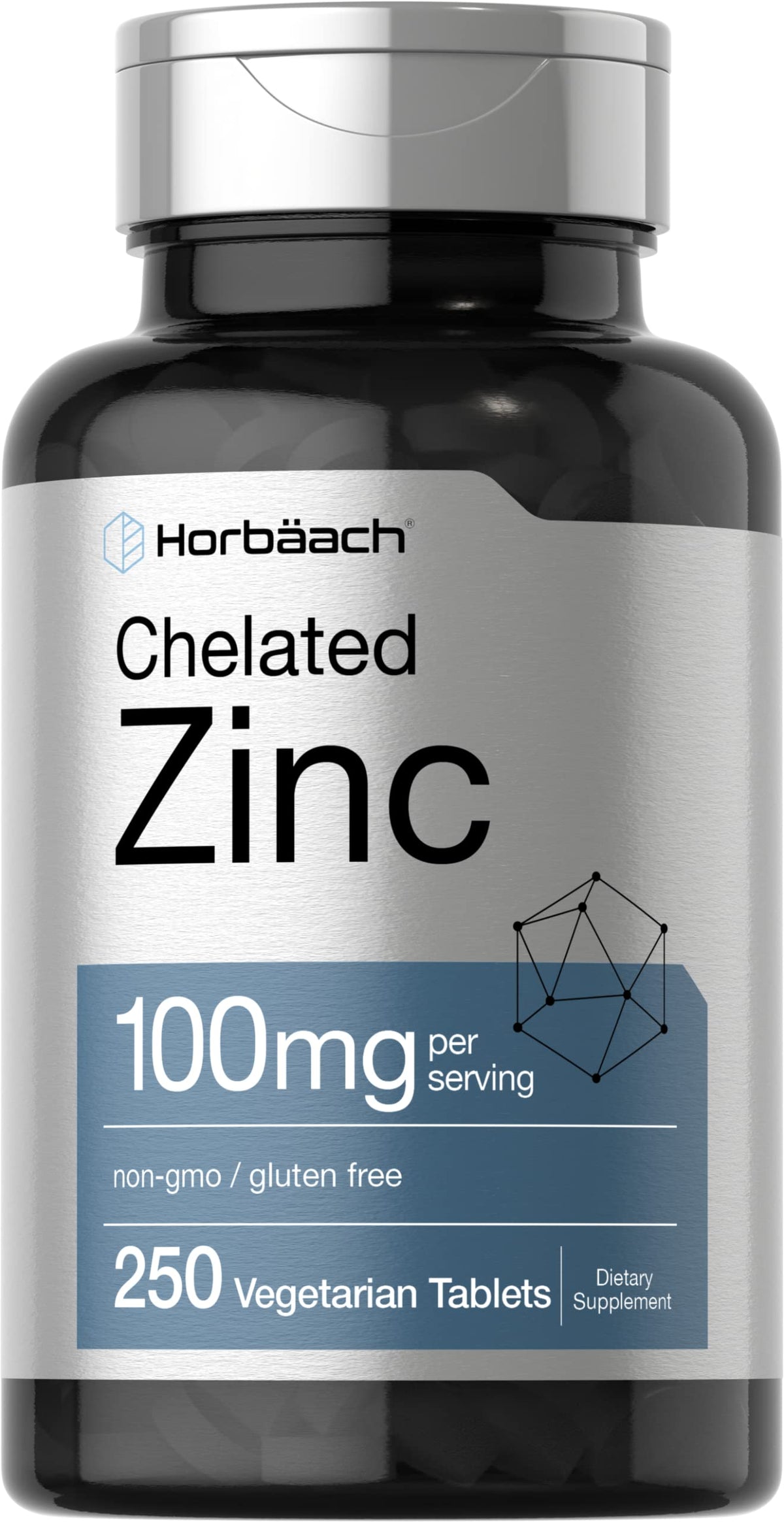 Horbaach Zinc chelate 100 mg - bouteille, utilisation quotidienne facilitée et absorption potentielle