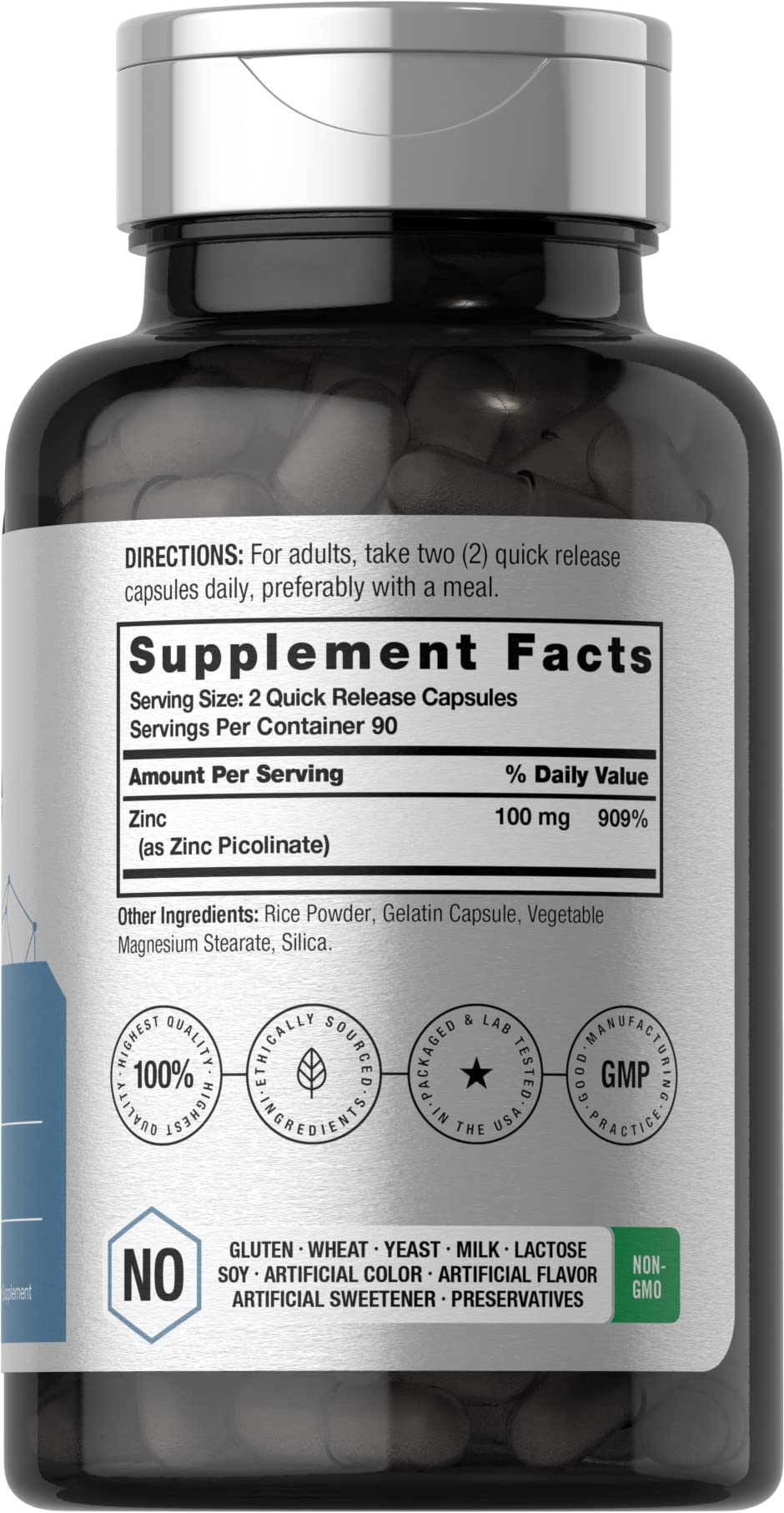 Capsules Horbäach Zinc Picolinate, 180caps, pratique pour une supplémentation régulière.