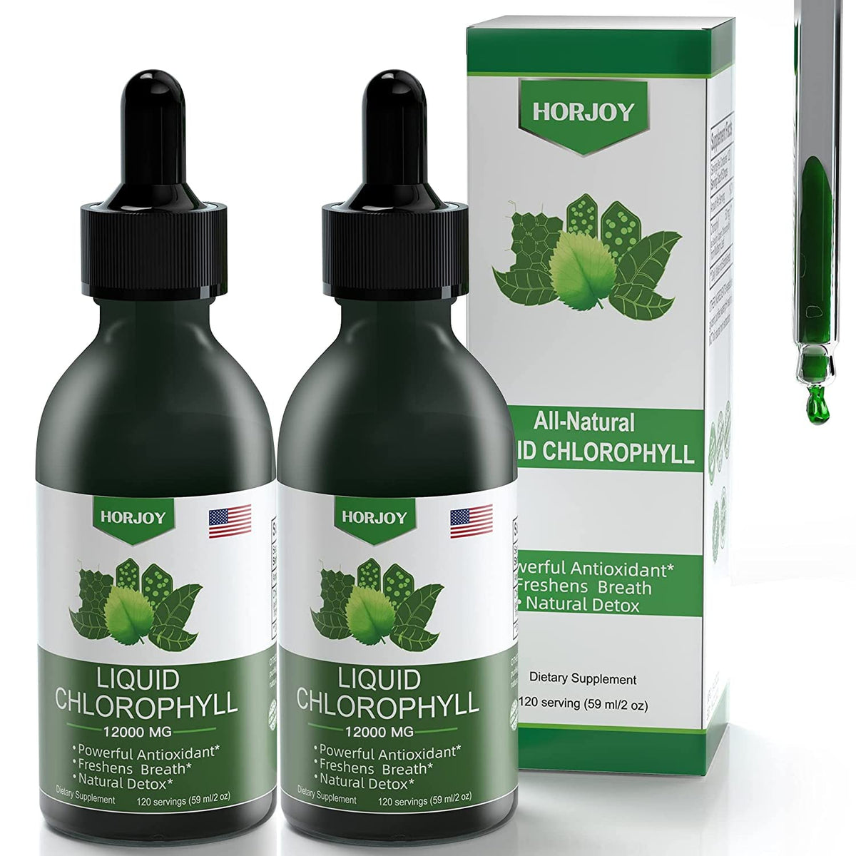 Bouteille Horjoy Chlorophylle Liquide au goût menthe offrant une énergie naturelle potentielle.