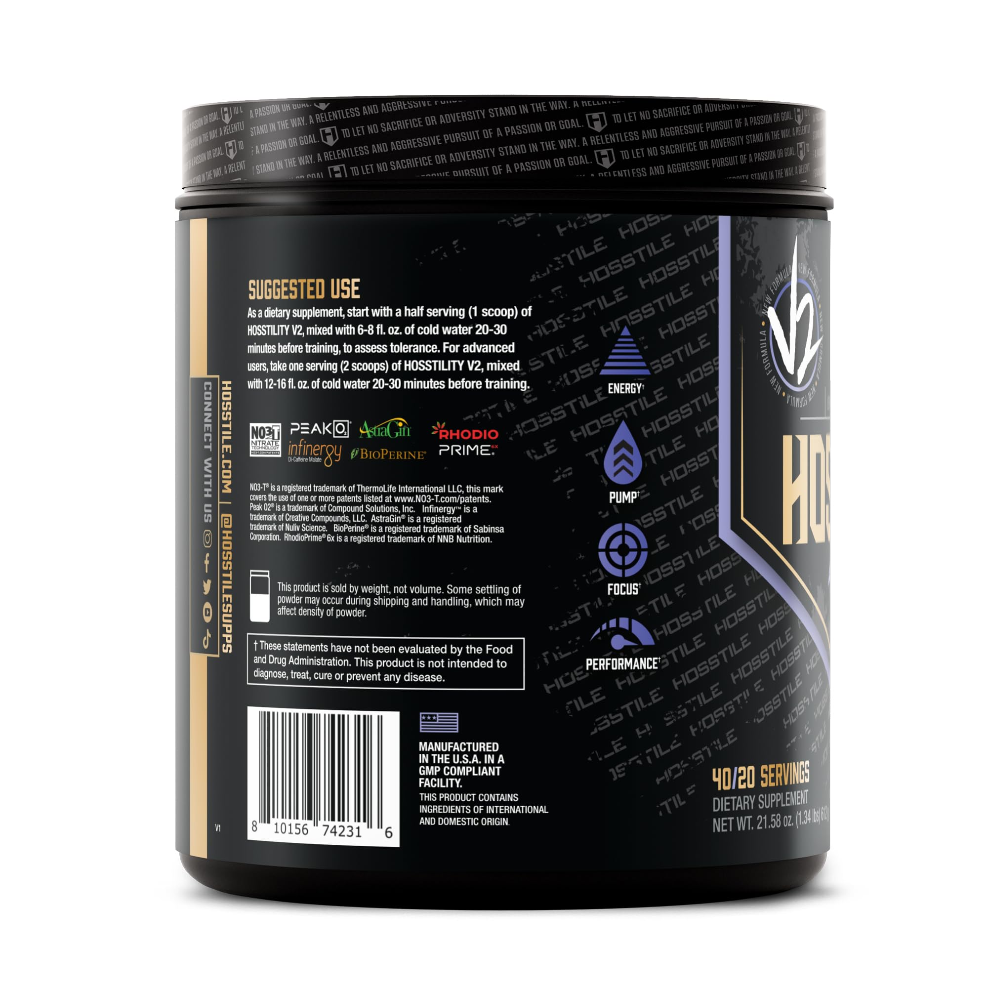 HOSSTILE Hosstility V2, électrolytes et hydratation pour performance et récupération.