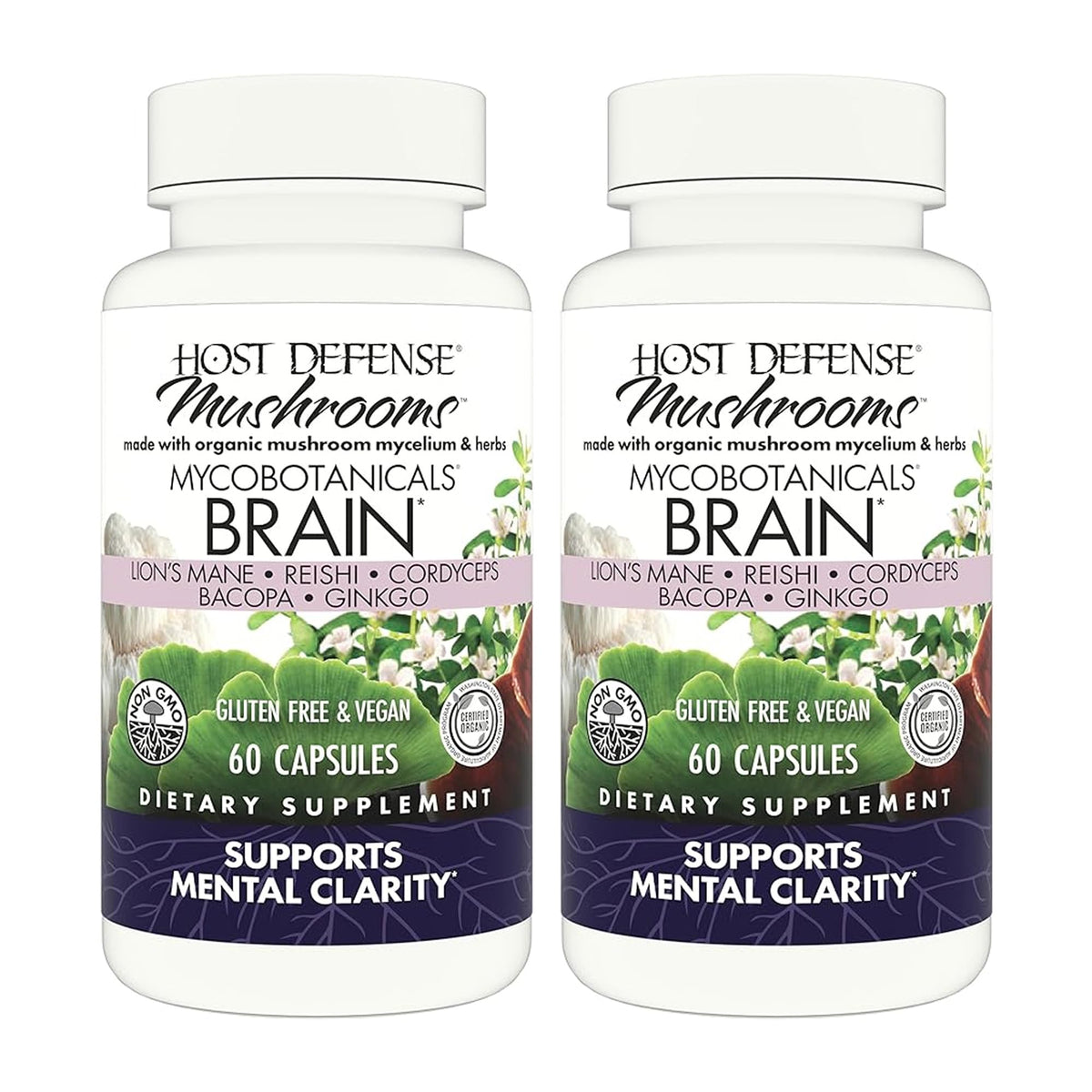 Host Defense Brain Capsules: bouteille prête à l’emploi pour soutenir la concentration.