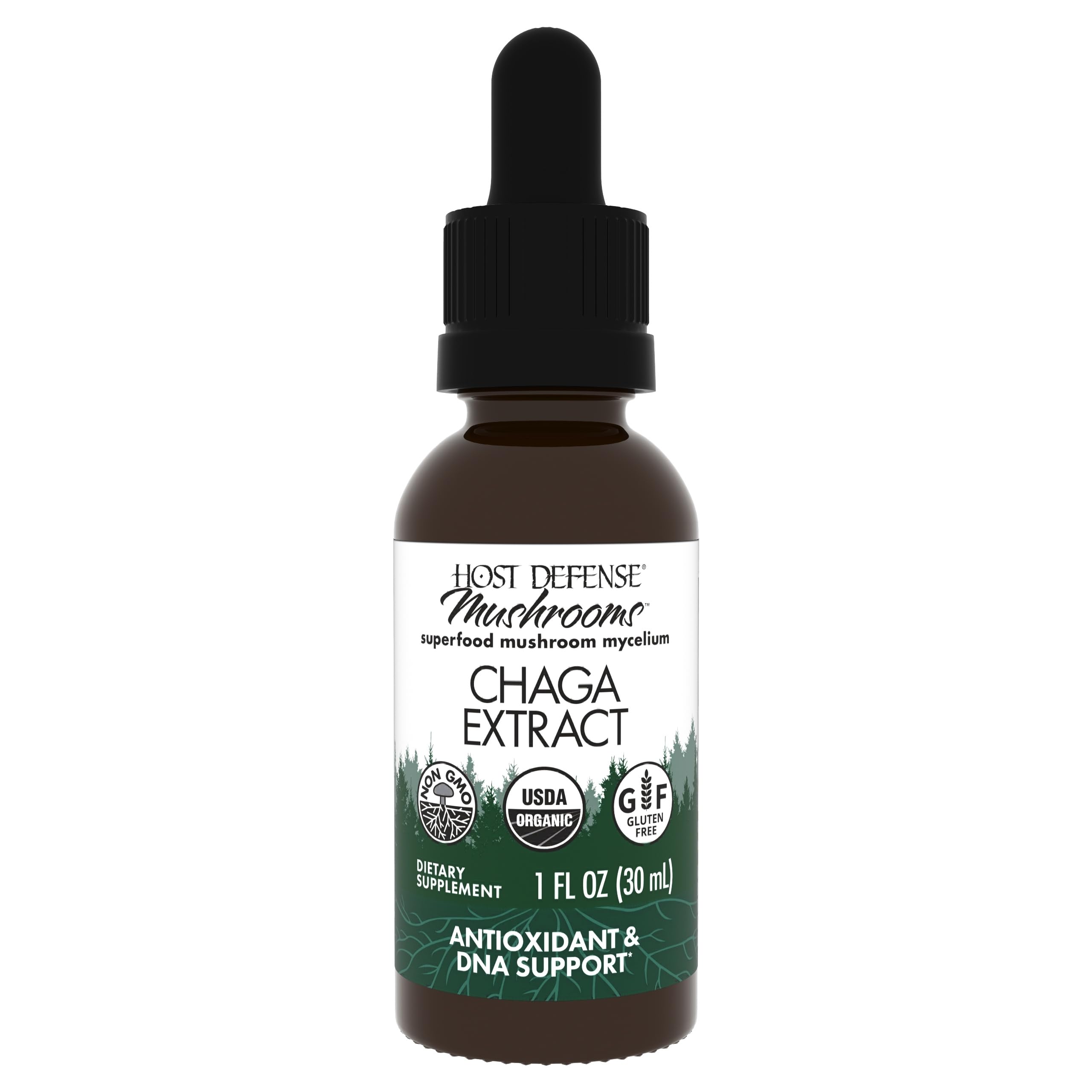 Host Defense Chaga Extract – bouteille-pipette, soutien immunitaire potentiel au quotidien.