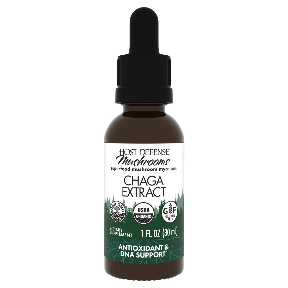 Host Defense Chaga Extract – bouteille-pipette, soutien immunitaire potentiel au quotidien.