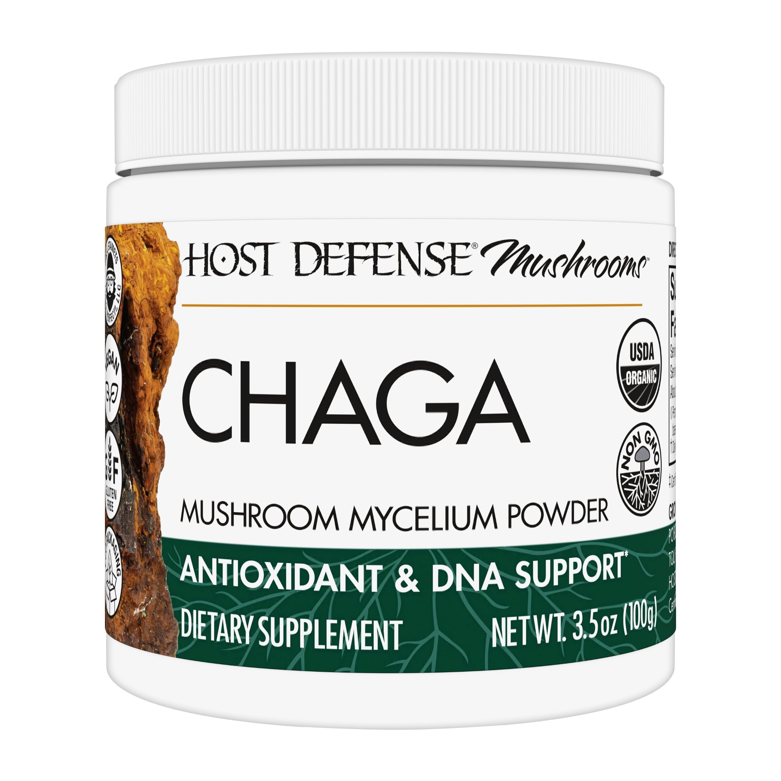 Host Defense Chaga poudre - bouteille pratique pour un apport quotidien en antioxydants.