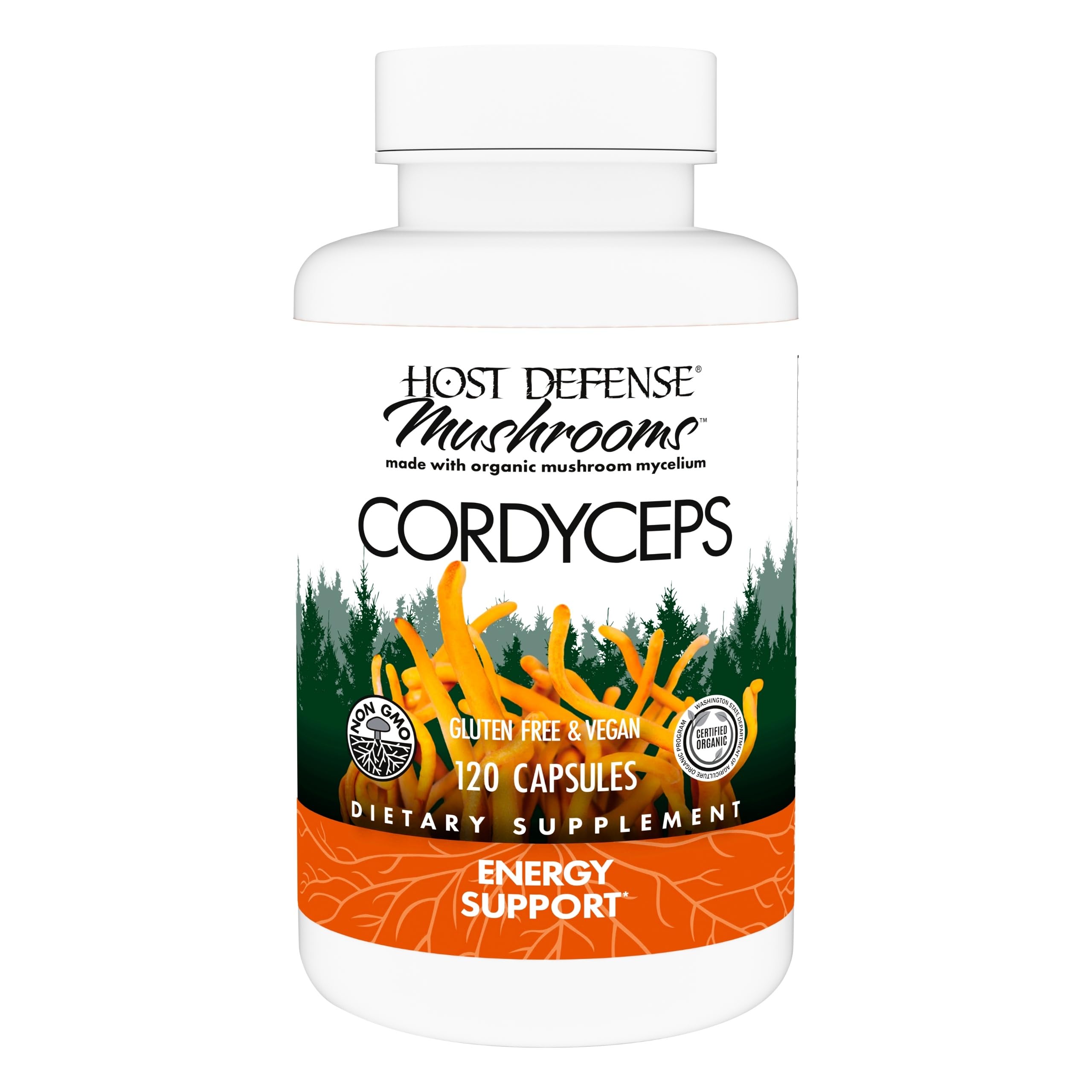 Host Defense Cordyceps: capsules en bouteille, soutien potentiel à l'énergie et au bien-être