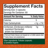 Host Defense Cordyceps: etiquette de produit montrant les ingrédients et bienfaits potentiels