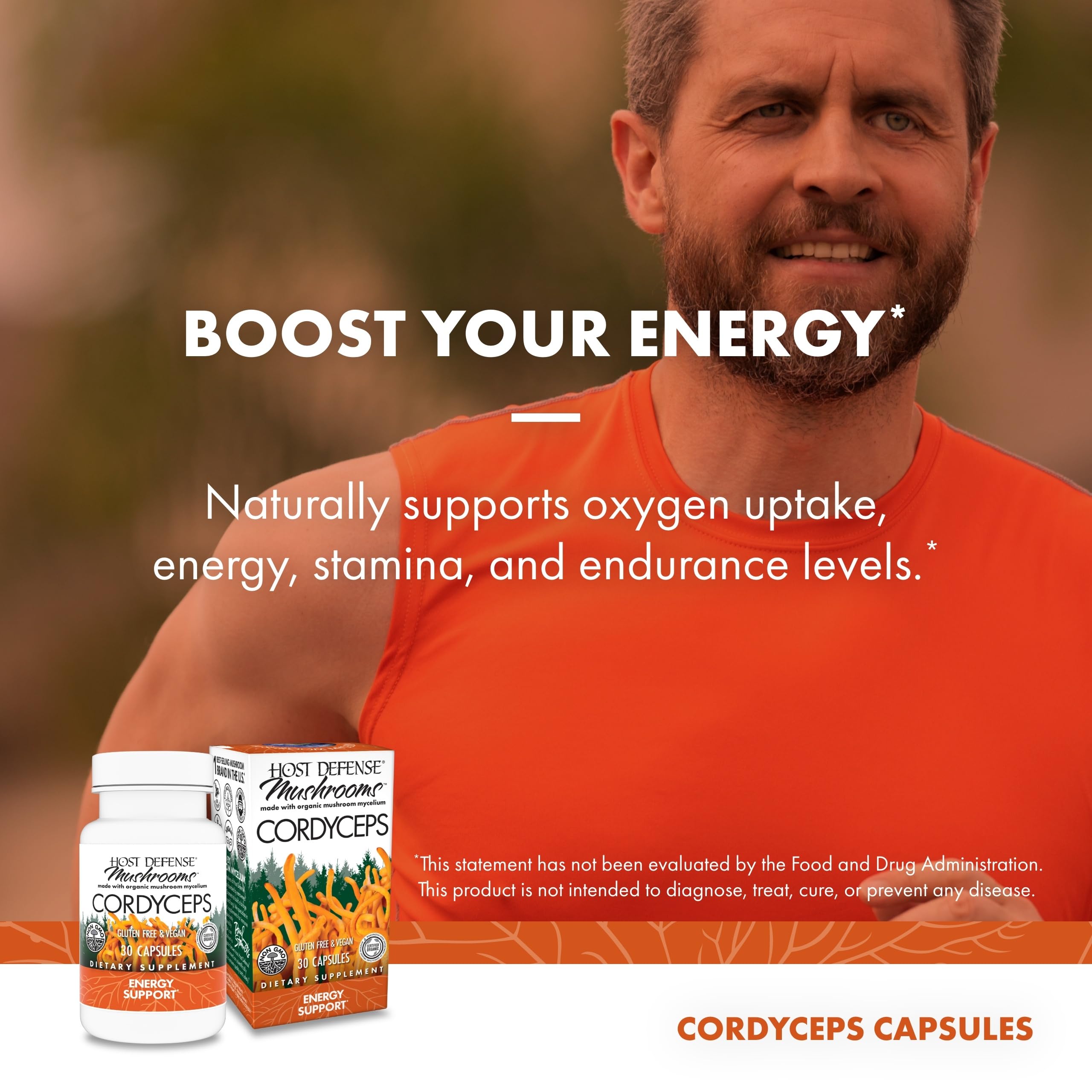 Host Defense Cordyceps: mycelium biologique sur riz brun.