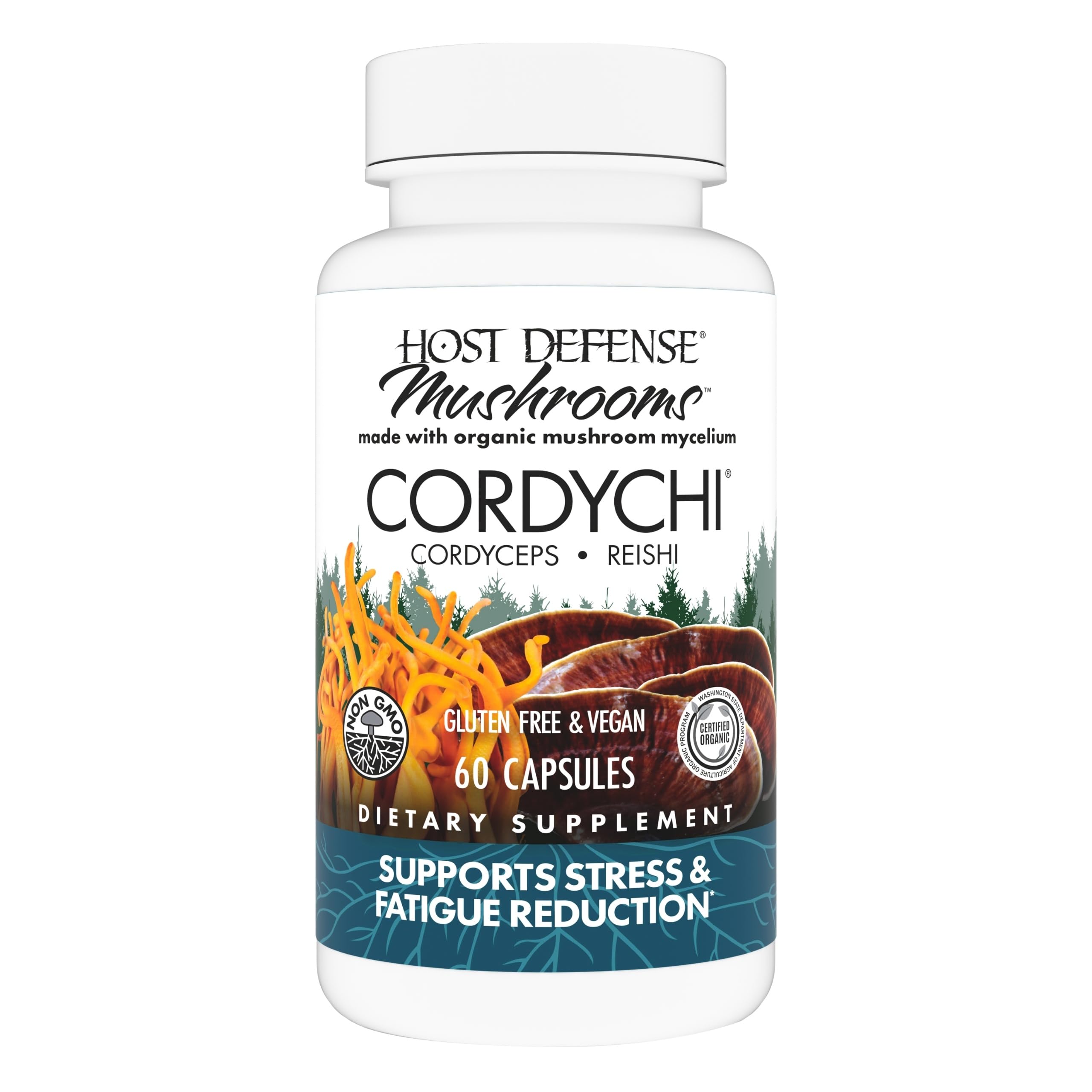 Host Defense CordyChi – bouteille et étiquette, soutien énergie et immunité.