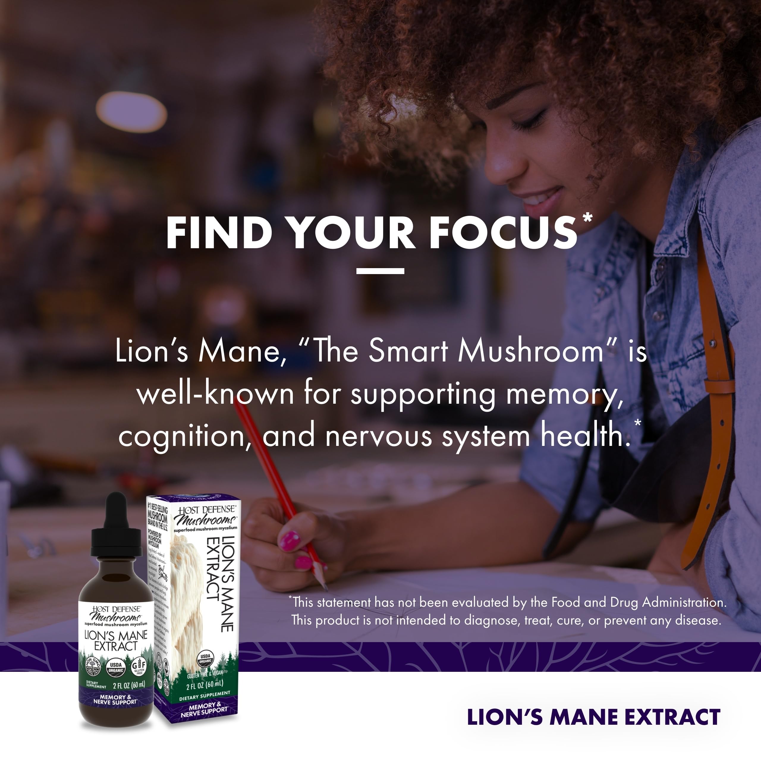 Host Defense Crinière de Lion, mycelium: extrait de champignon biologique