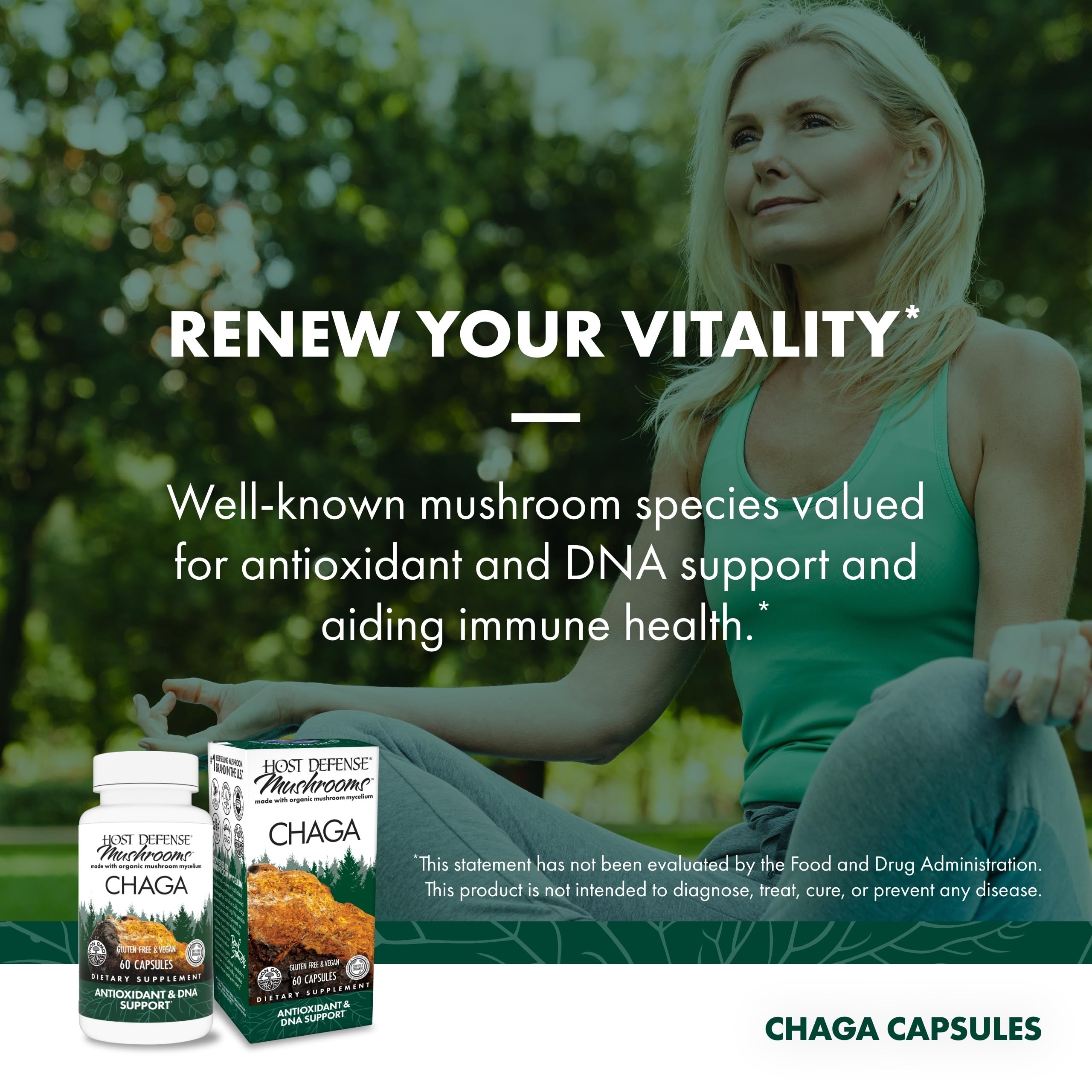 Host Defense etiquette-Chaga étiquette claire indiquant dosage recommandé.