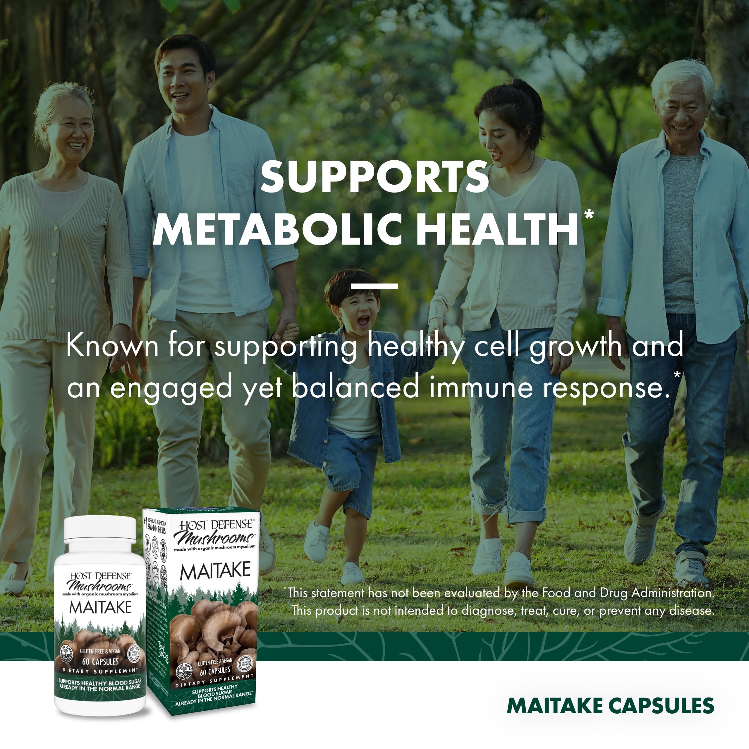 Host Defense Maitake: forme capsule pratique et facile à prendre.