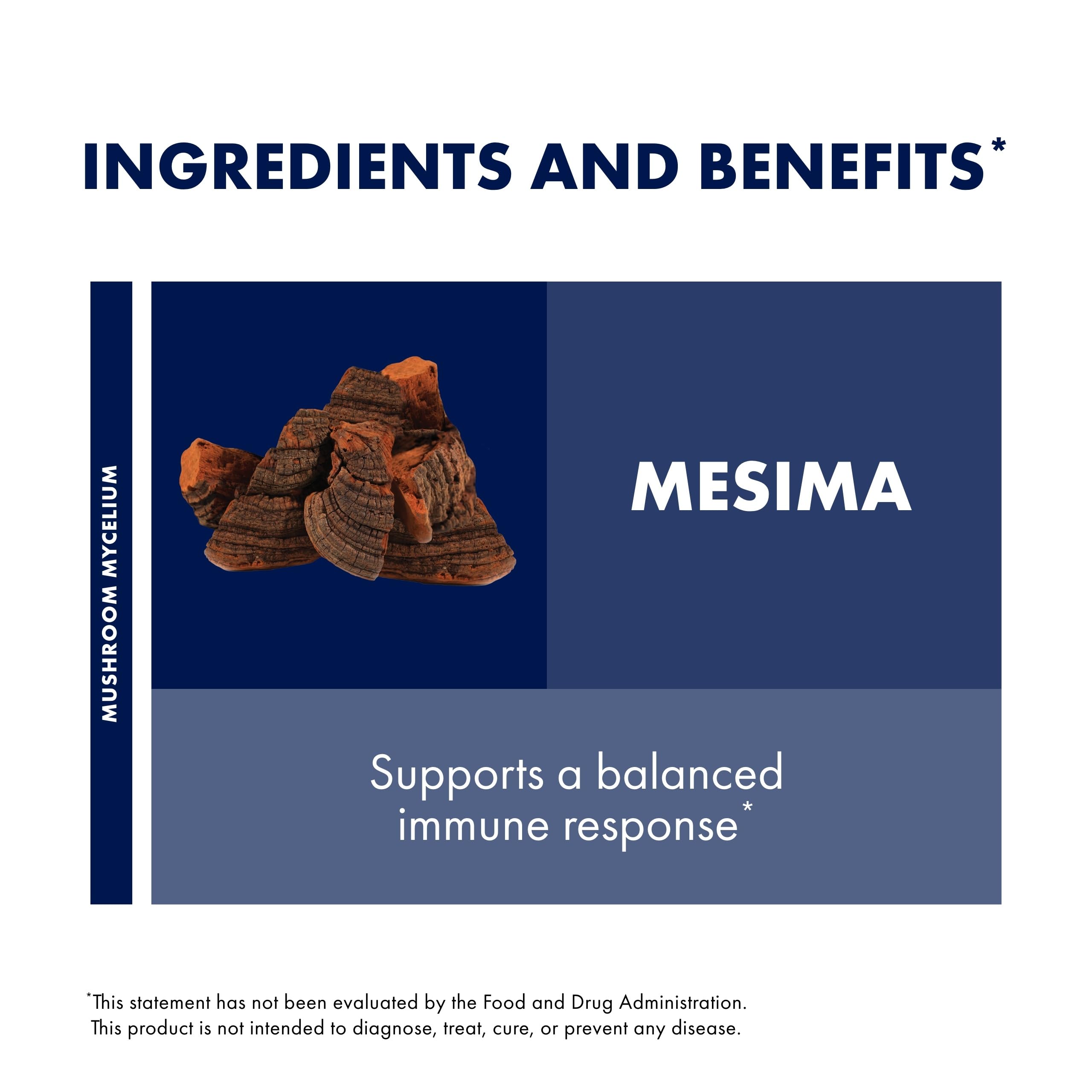 Certifications biologiques Host Defense Mesima, garantie sans OGM et sans gluten.