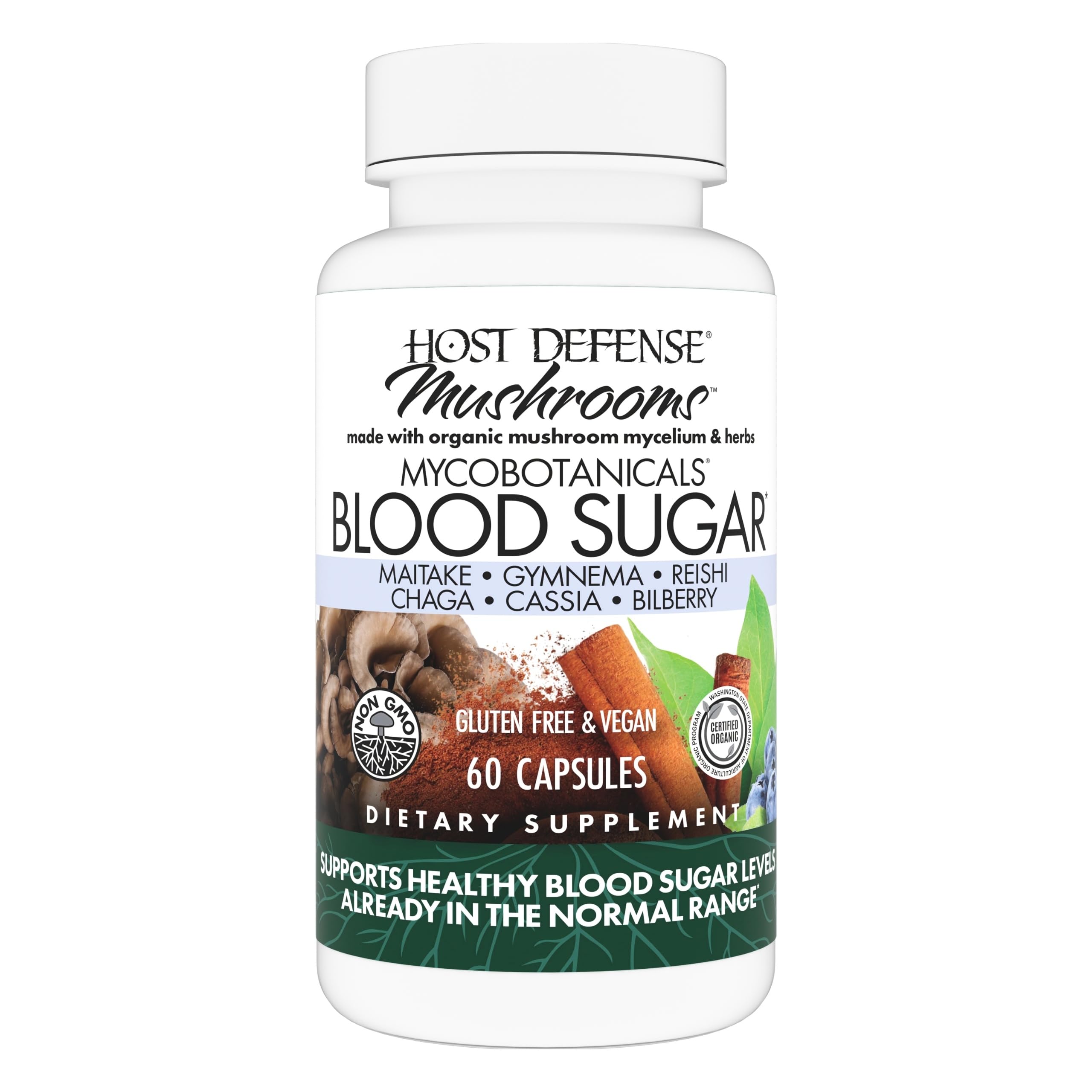 Host Defense MycoBotanicals Capsules dans leur bouteille, pratique et facile à intégrer.