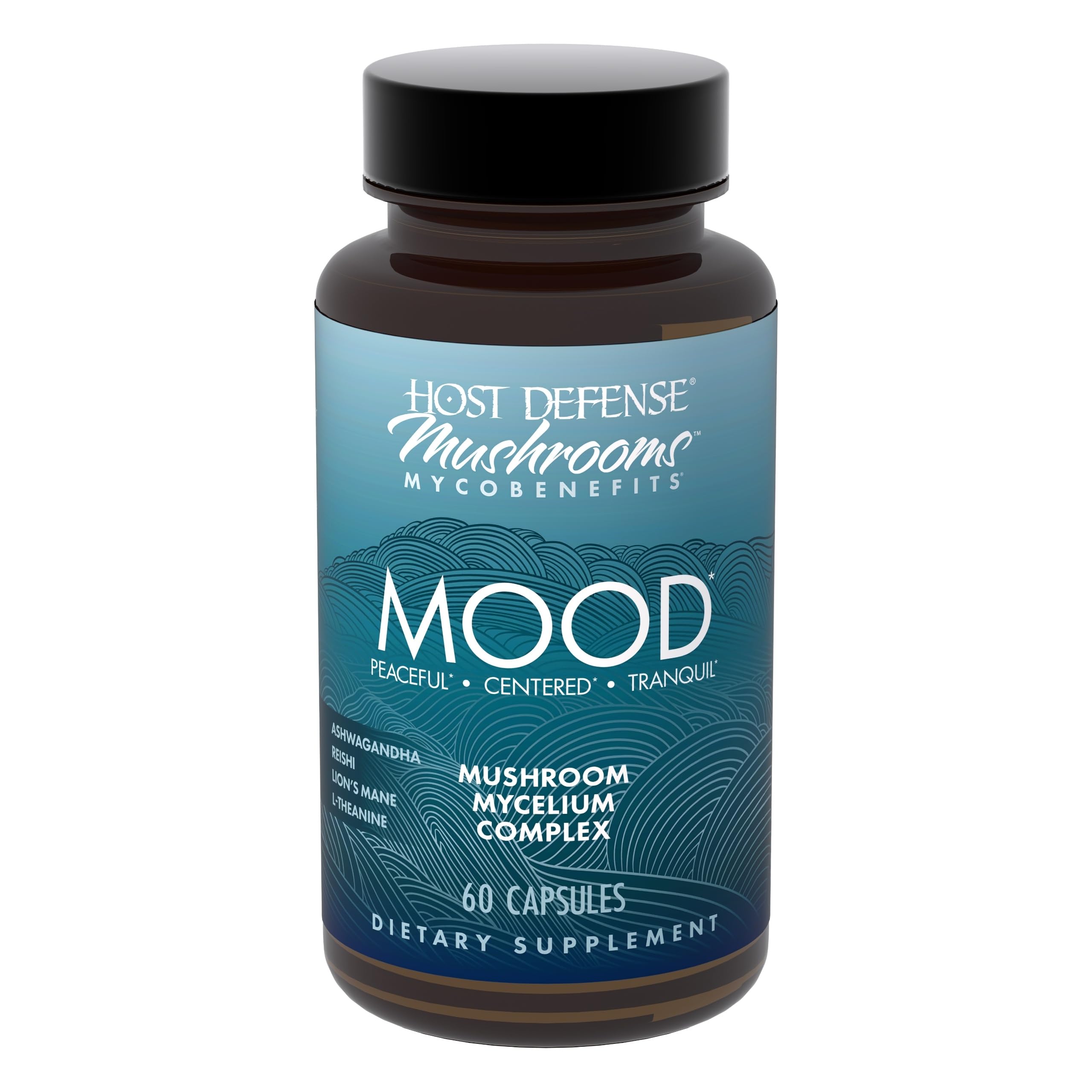 Flacon Host Defense MycoBenefits Mood prêt au quotidien pour le calme et le bien-être.