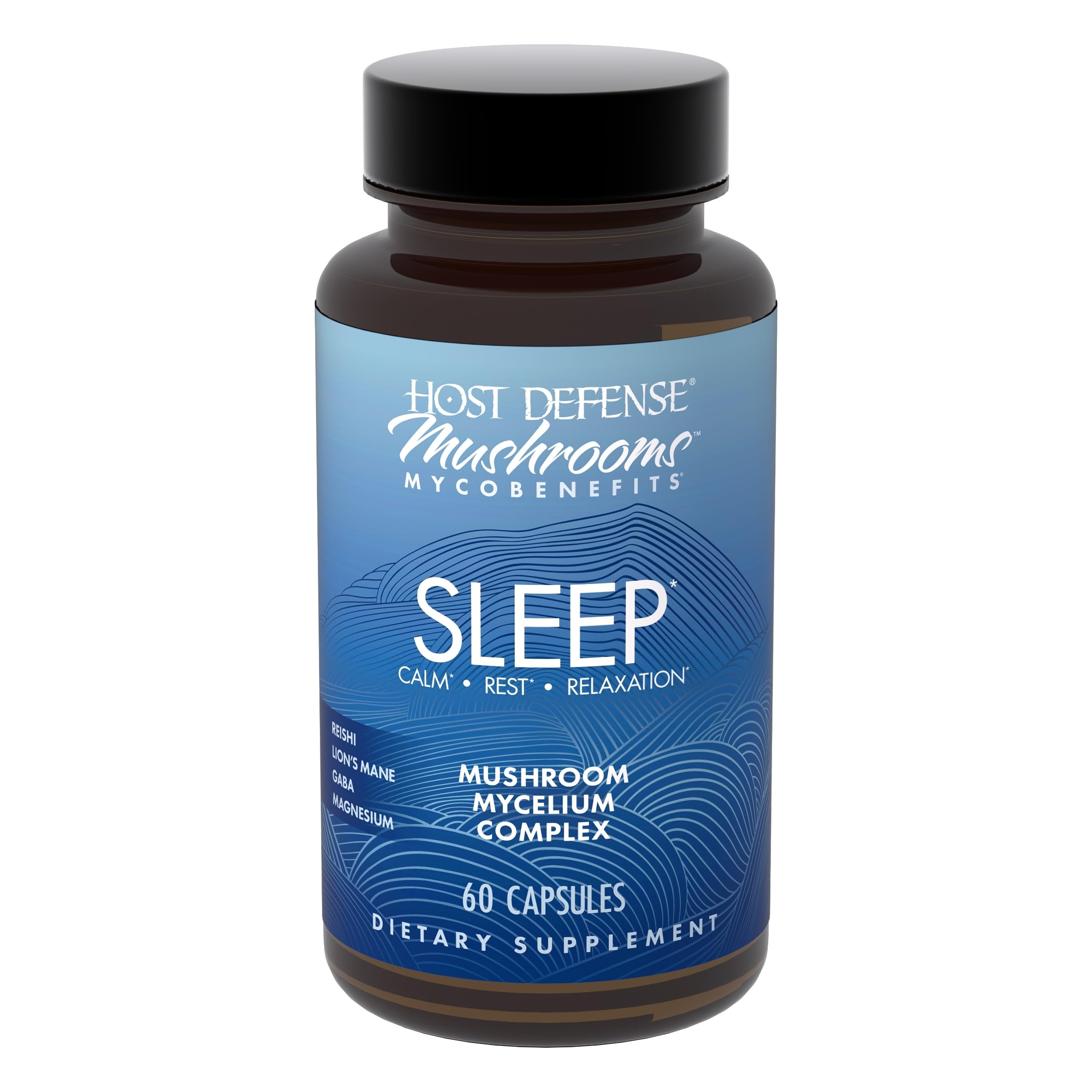 Host Defense MycoBenefits Sleep : bouteille de capsules prête pour un sommeil potentiellement plus reposant.