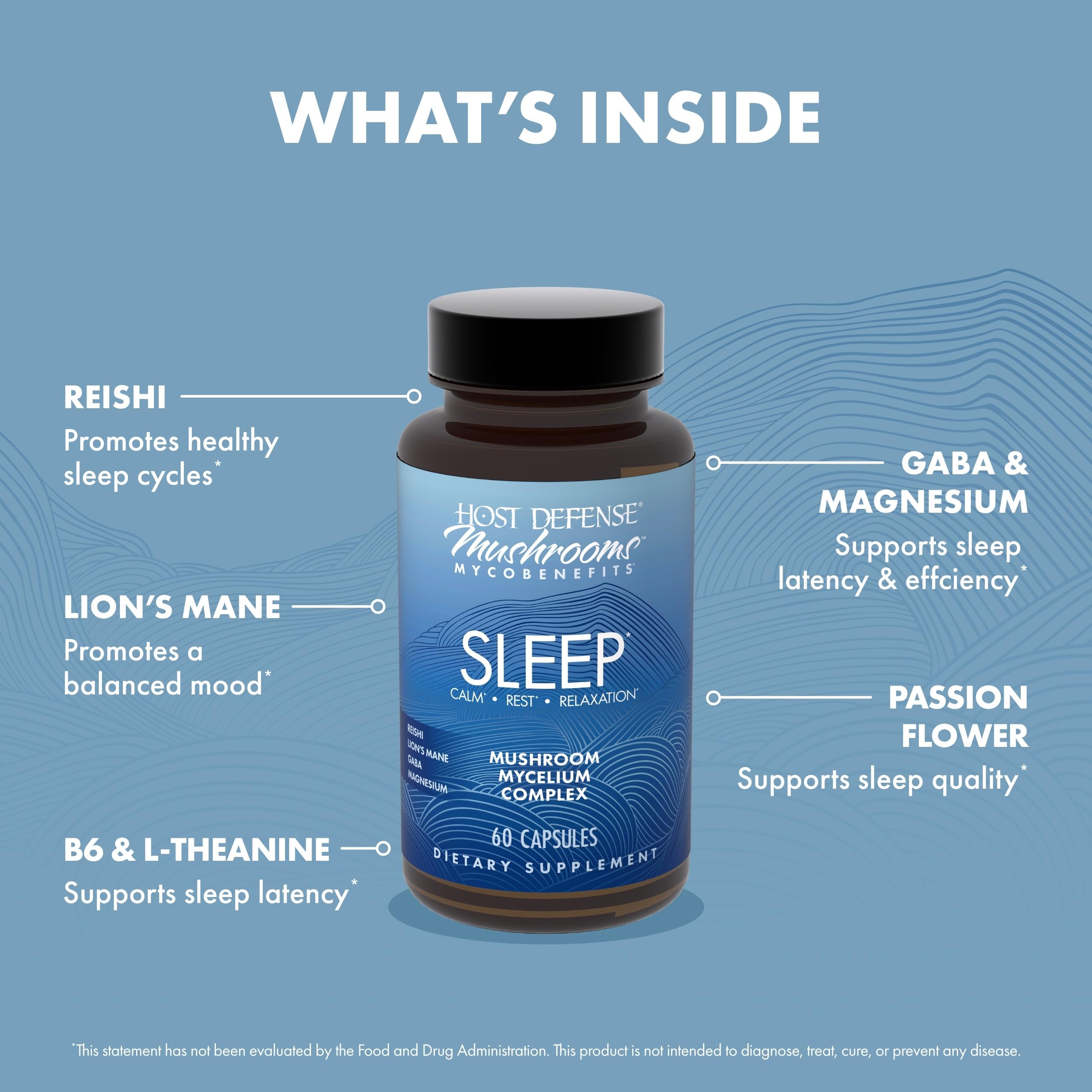Host Defense MycoBenefits Sleep : emballage recyclable et engagement sans OGM.