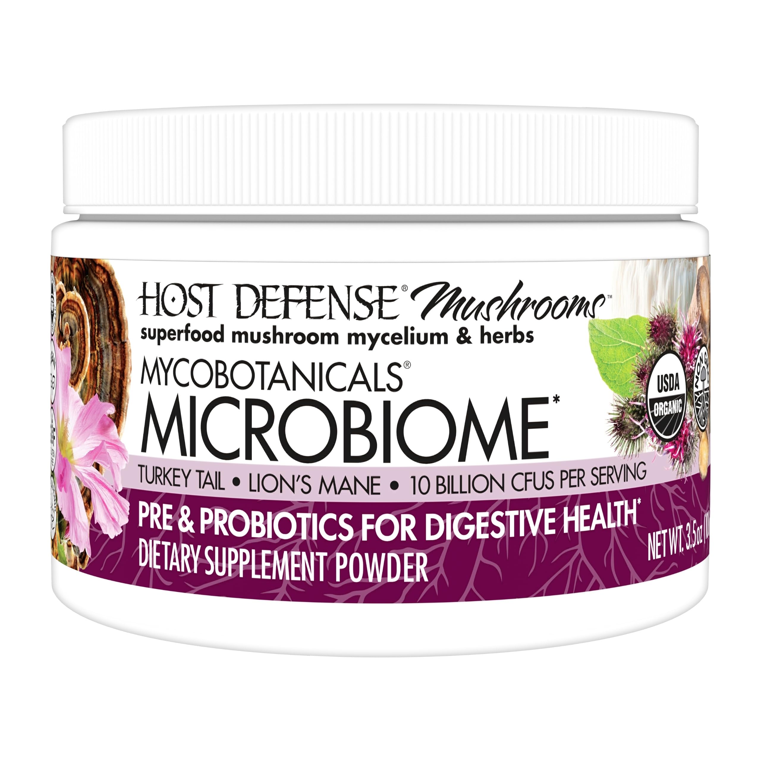 Bouteille Host Defense MycoBotanicals Microbiome Poudre prête à l’emploi quotidien, pratique.