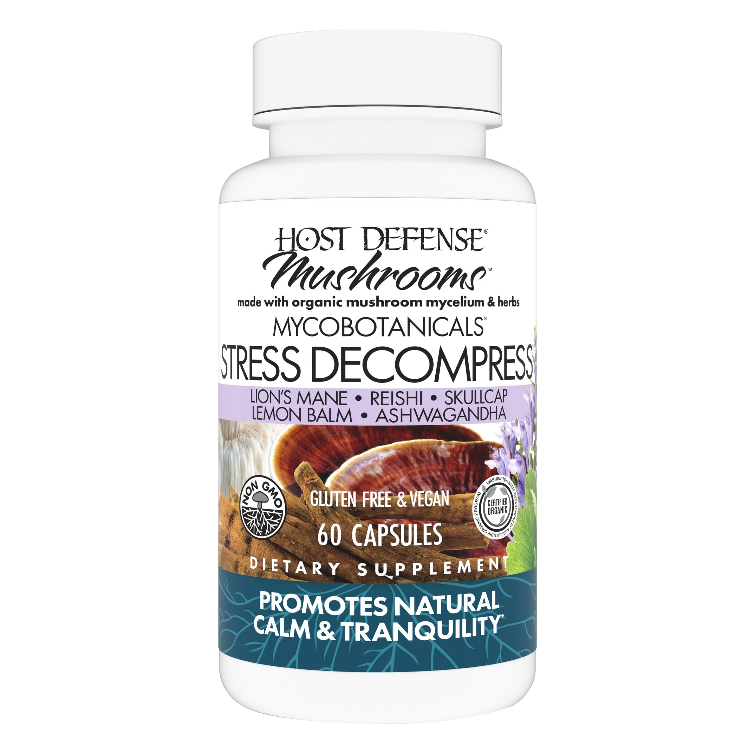 Host Defense MycoBotanicals Stress Decompress, bouteille pratique pour le calme quotidien