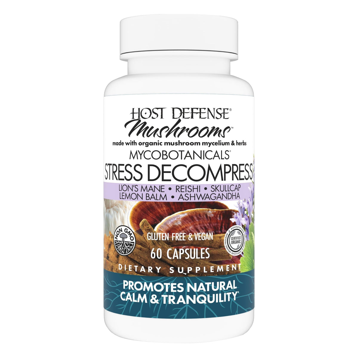 Host Defense MycoBotanicals Stress Decompress, bouteille pratique pour le calme quotidien