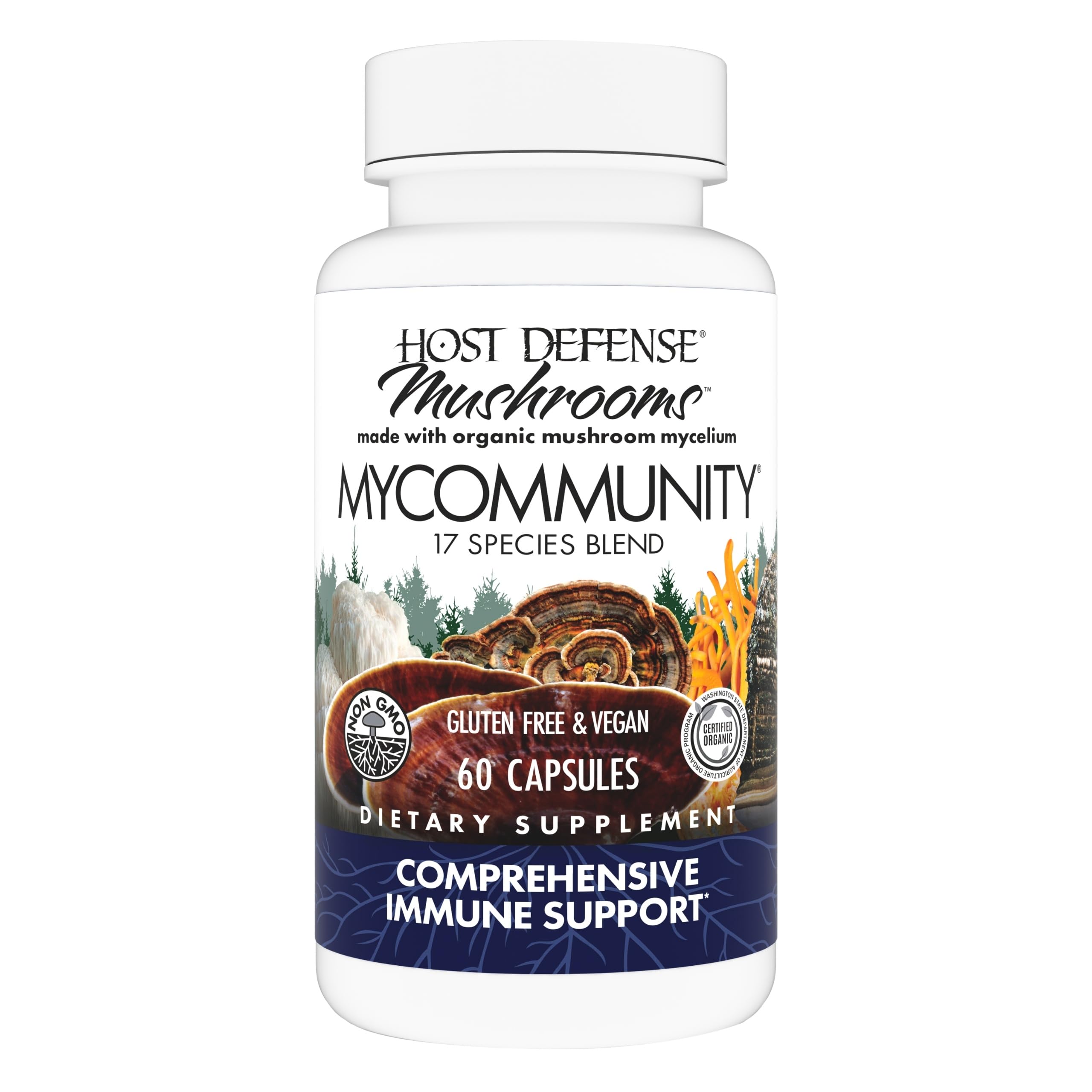 Host Defense MyCommunity: bouteille de capsules pour le soutien immunitaire au quotidien.