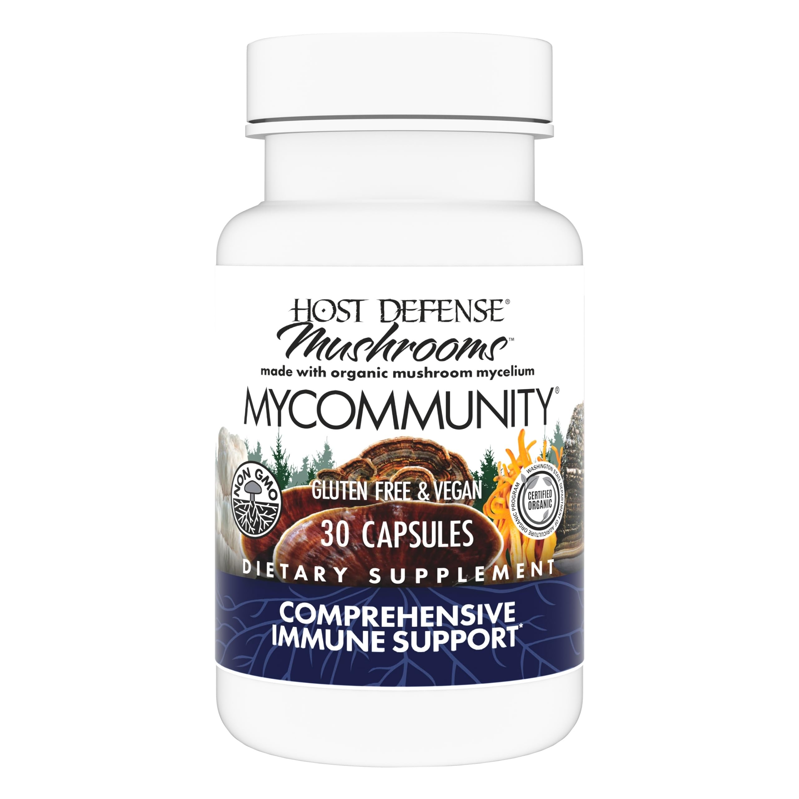 Host Defense MyCommunity : bouteille de capsules végétaliennes pour le soutien immunitaire