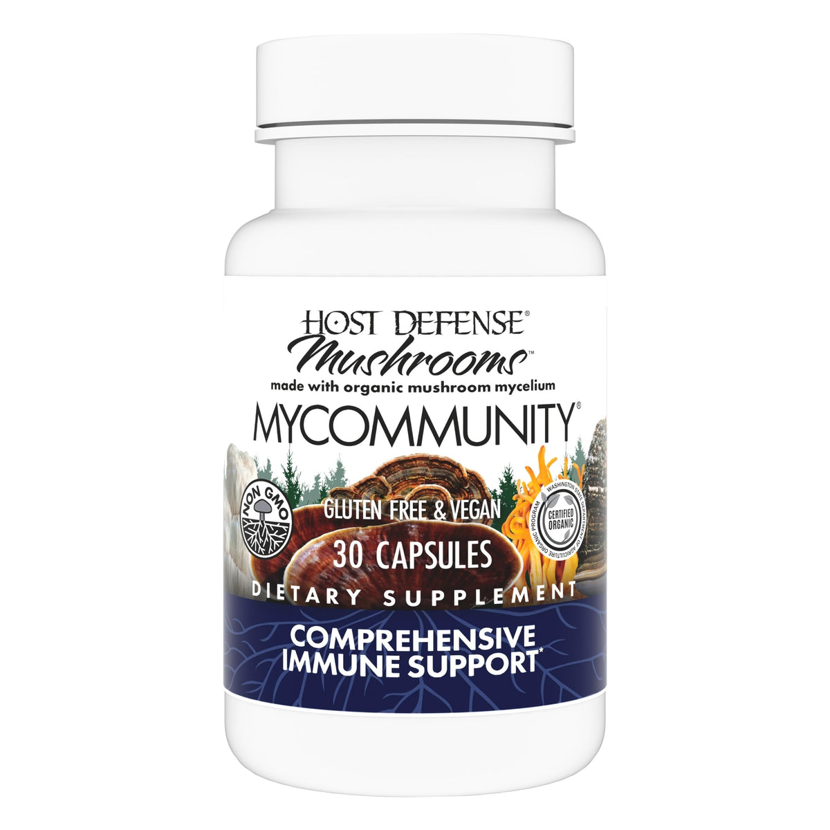 Host Defense MyCommunity : bouteille de capsules végétaliennes pour le soutien immunitaire