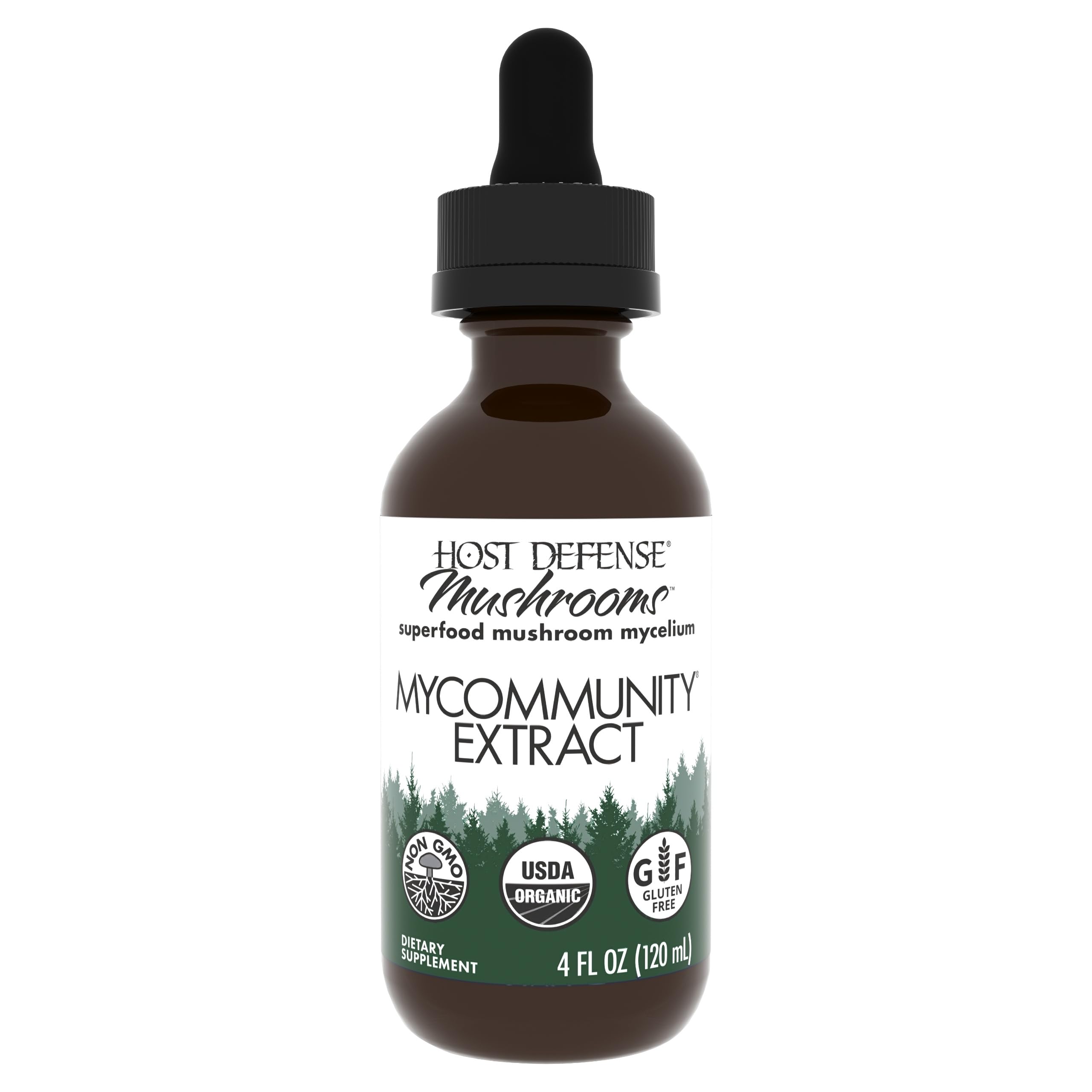Host Defense MyCommunity Extract, bouteille et pipette, usage simple pour le soutien immunitaire.