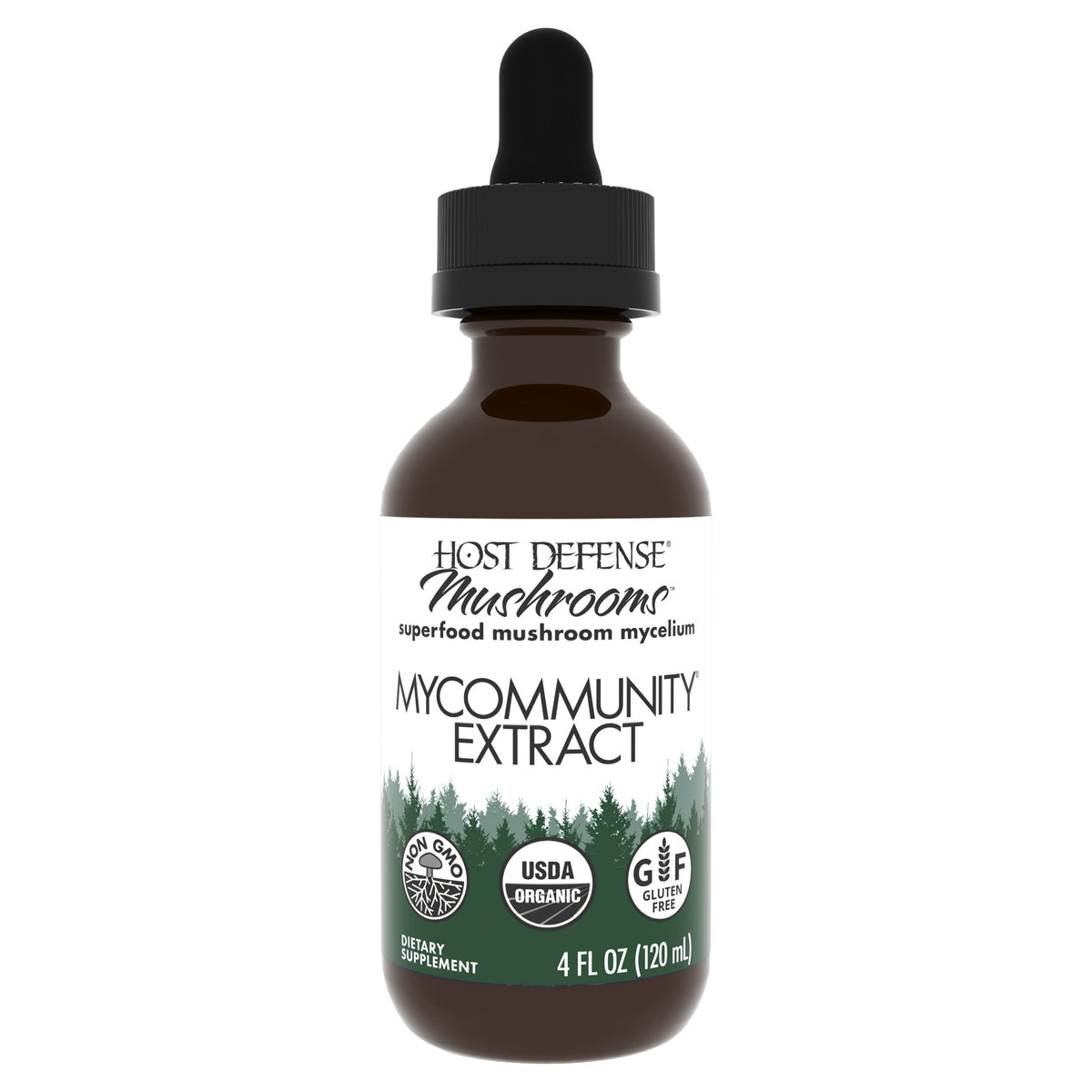 Host Defense MyCommunity Extract, bouteille et pipette, usage simple pour le soutien immunitaire.