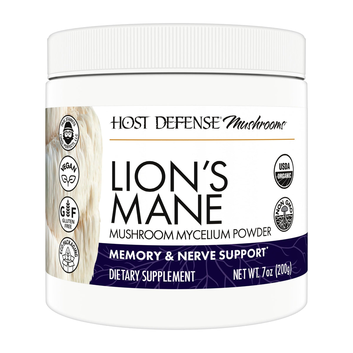 Host Defense Lion's Mane en bouteille – soutien potentiel à la concentration.