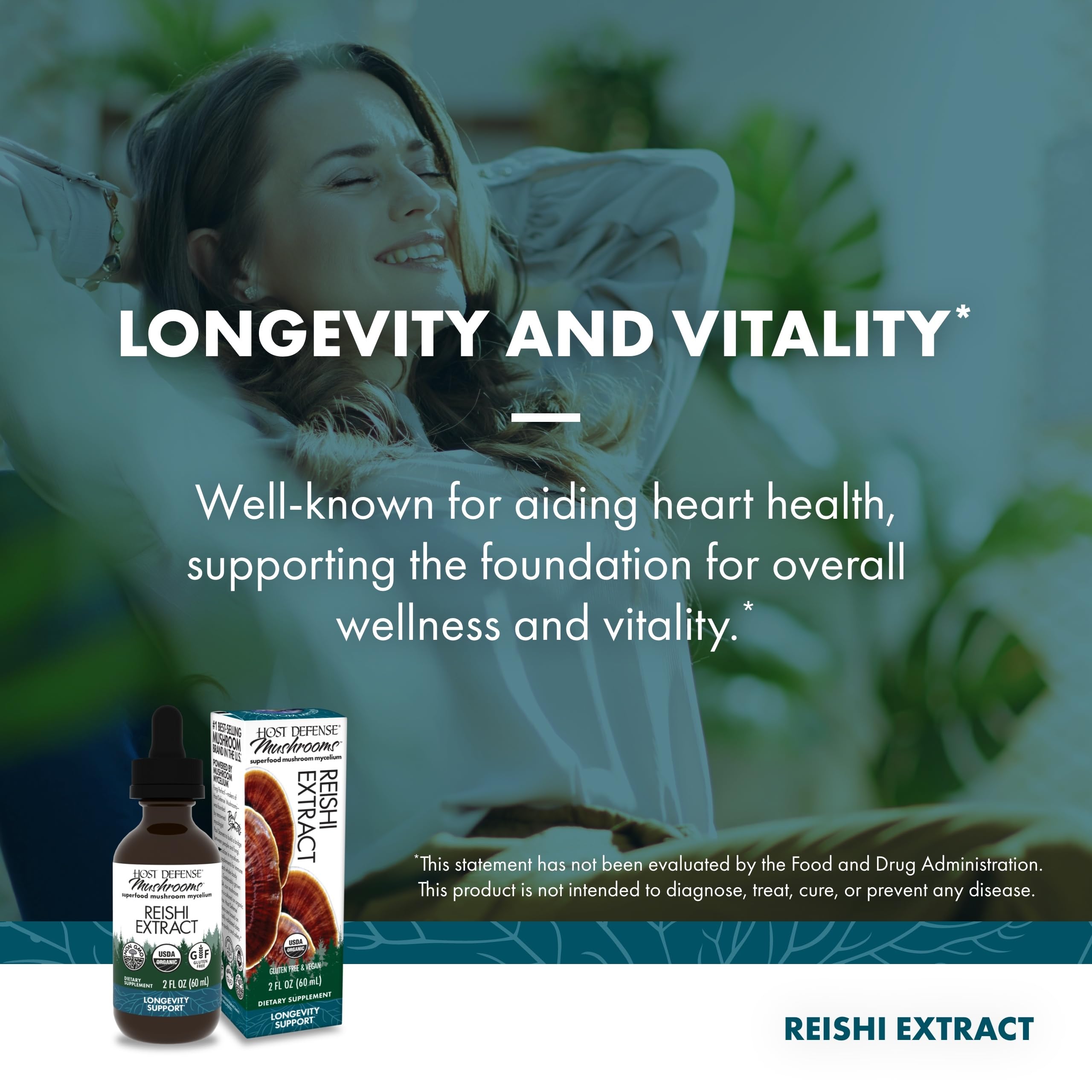Host Defense Reishi Extract, coeur-sante: accompagnement potentiel pour le bien-être cardio-vasculaire et l'énergie du jour.