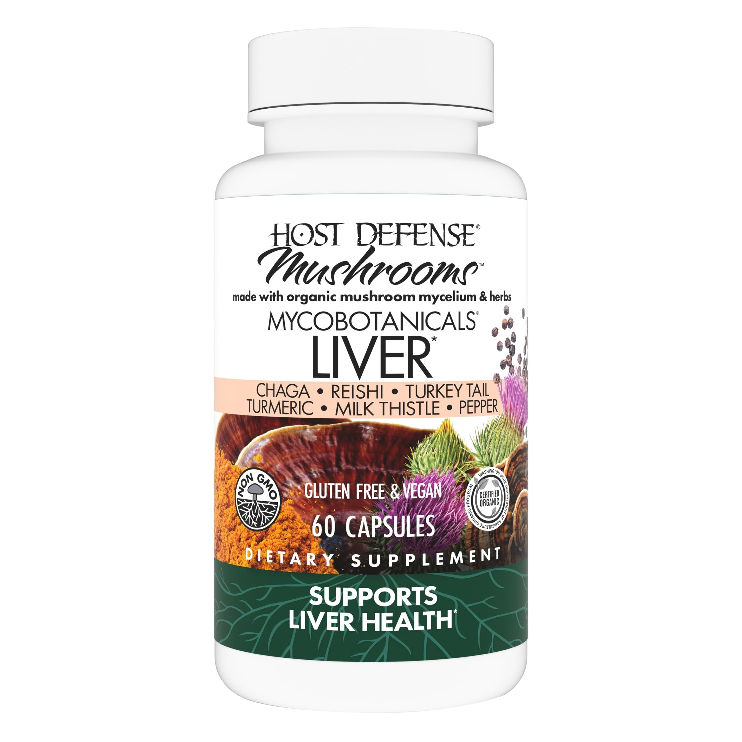 Host Defense MycoBotanicals soutient le foie avec des capsules pratiques.