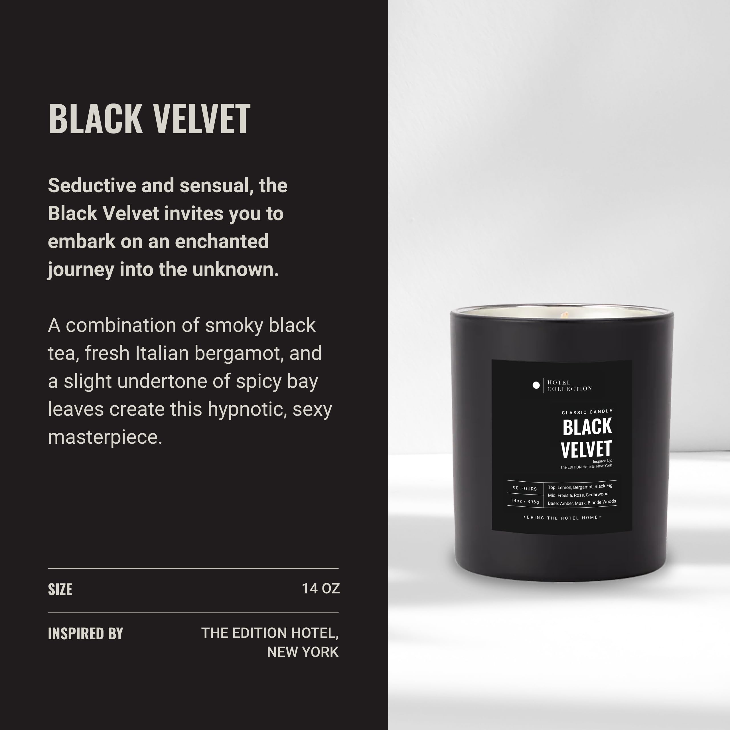Étiquette Luxe Hotel Collections sur Bougie 14oz, cadeau élégant prêt à offrir.