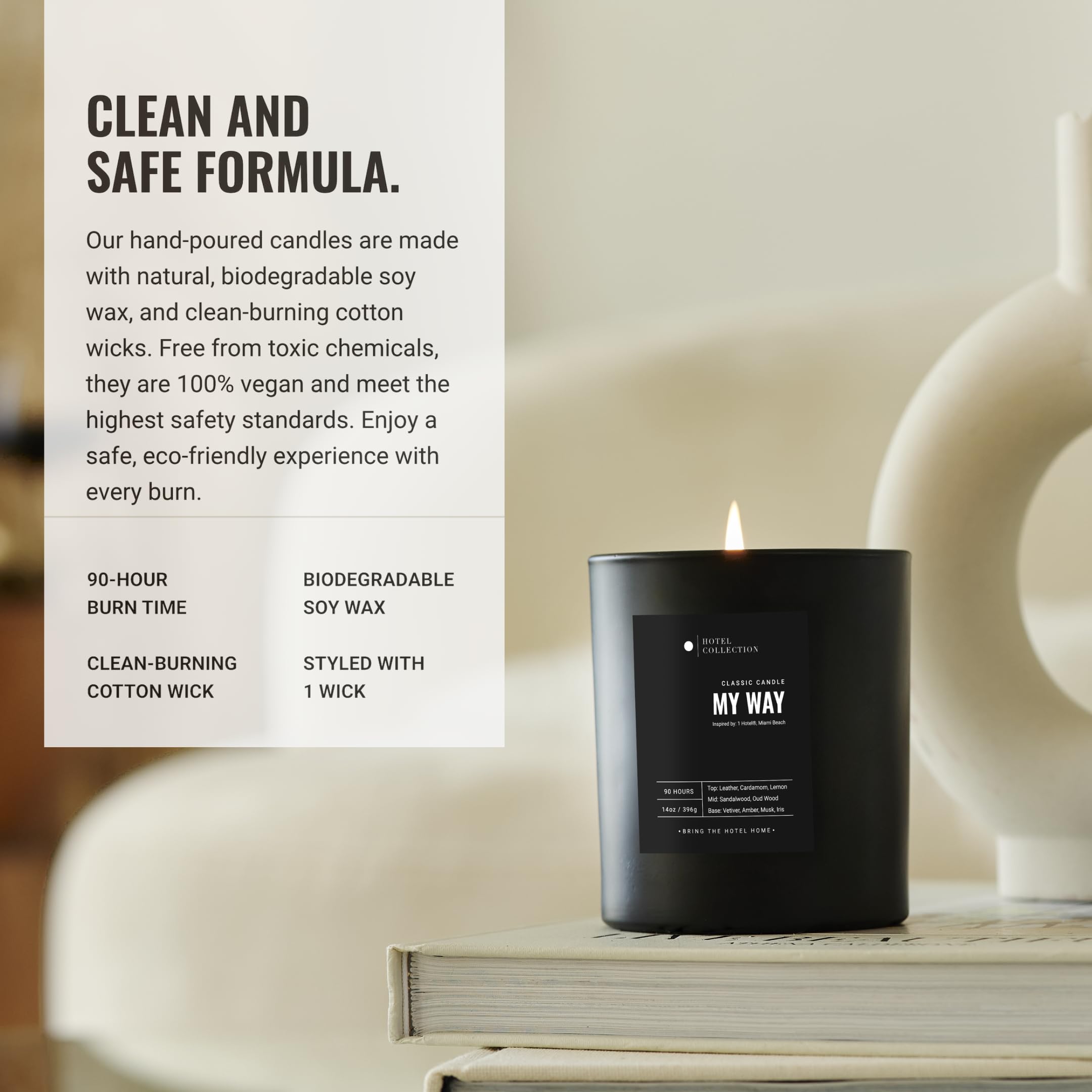 Parfum Bougie Hotel Collections Bois Blond Rose Figue Noire; ambiance riche et sophistiquée.