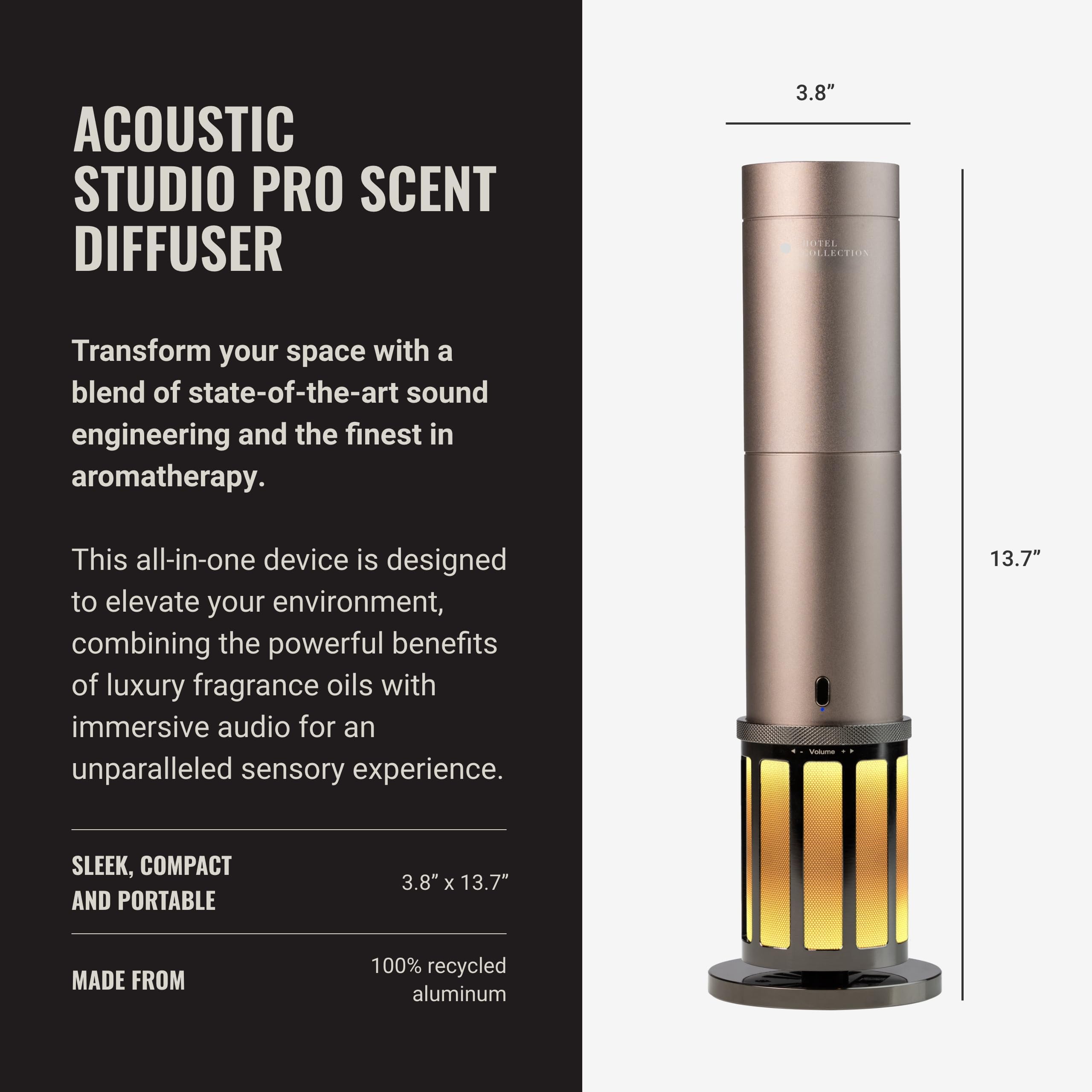 Hotel Collections Acoustic Studio Pro et bouteille Pro Pod, configuration rapide et pratique.