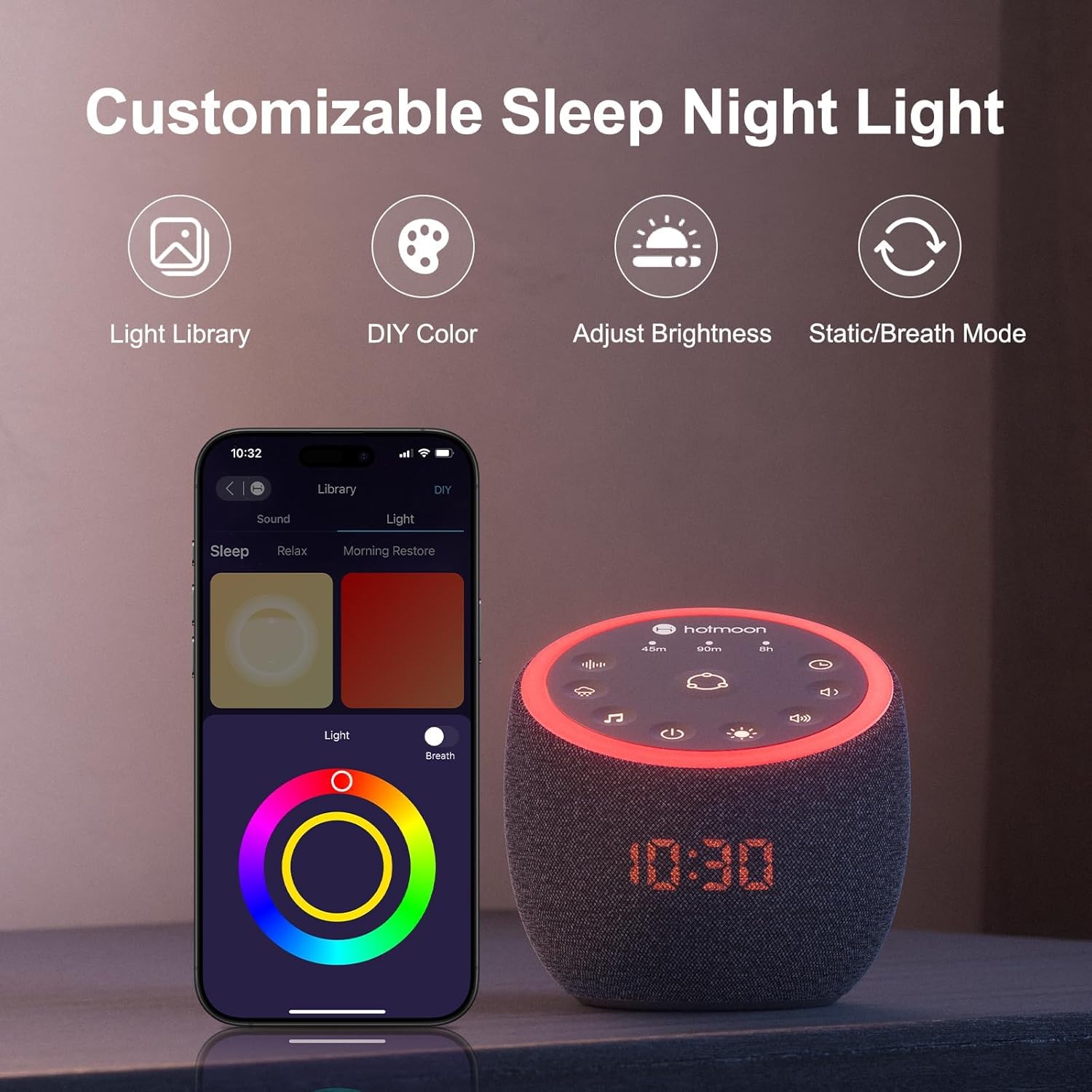 Bébé endormi grâce aux sons apaisants du Hotmoon Cocoon Pro 2.